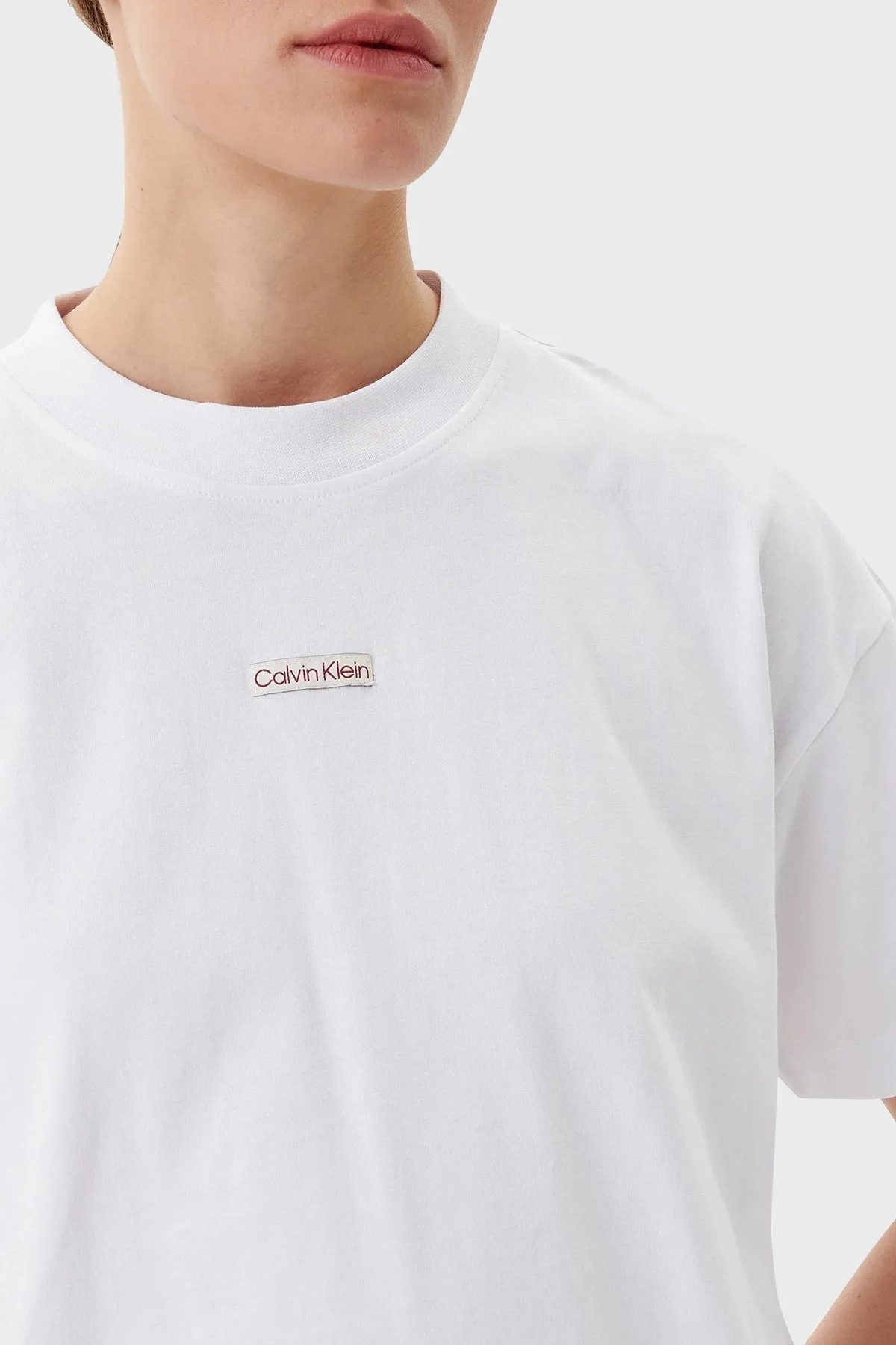 Calvin Klein % 100 Pamuk Boyfirend Fit Sıfır Yaka J20J225539YAA Bayan T Shirt J20J225539 YAA BEYAZ - 10