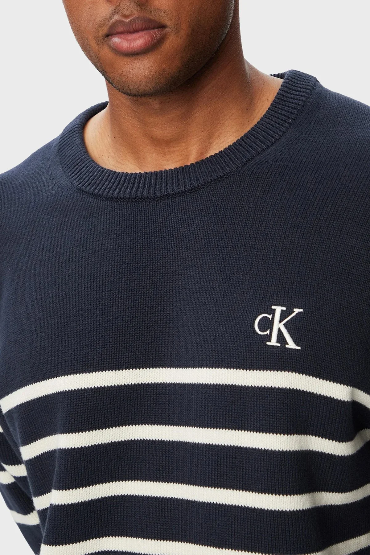 Calvin Klein % 100 Pamuk Çizgili Relaxed Fit LV04RG305GCEF Erkek Sweat LV04RG305G CEF LACİVERT - 4