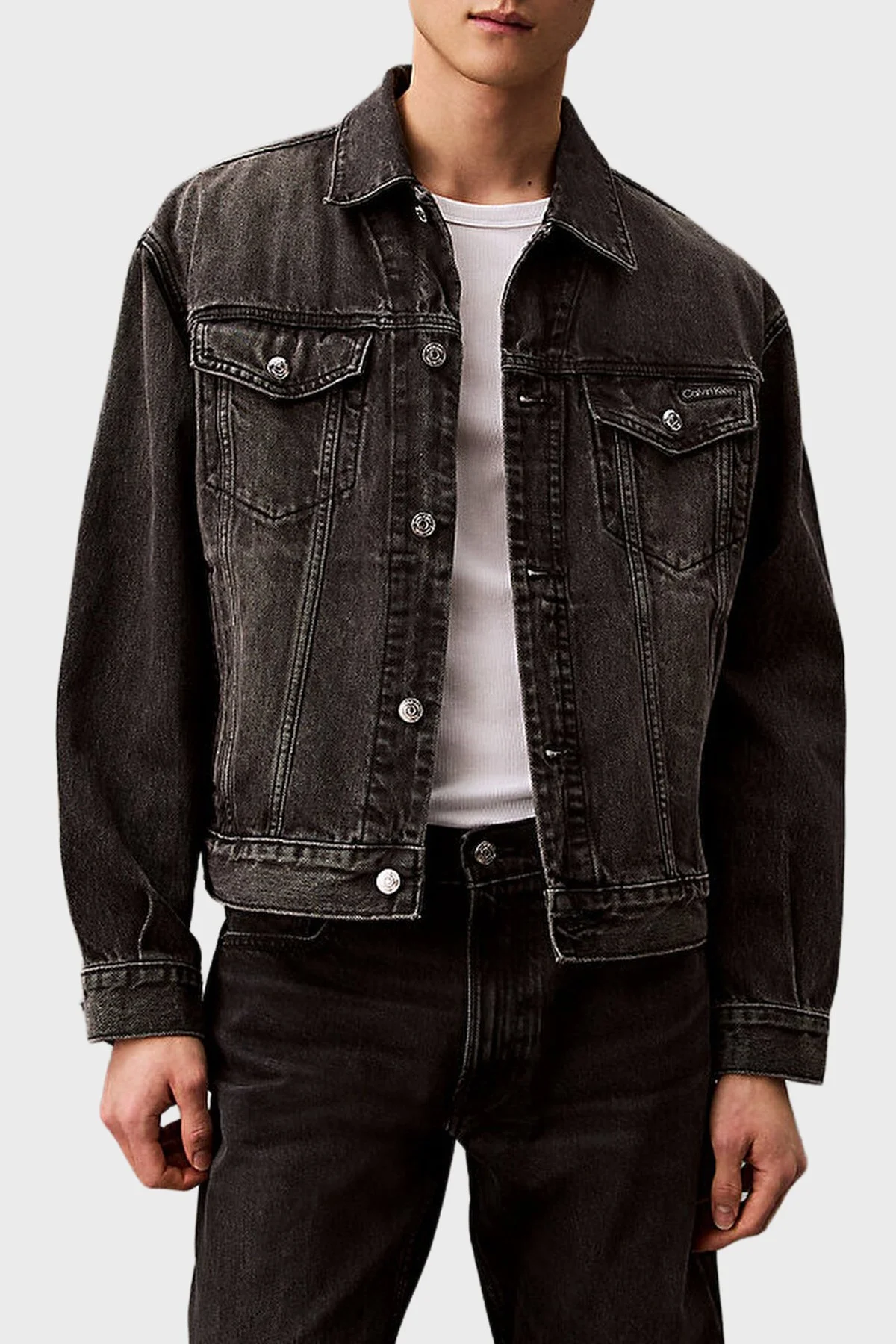 Calvin Klein % 100 Pamuk Comfort Fit Göğüs Cepli LV04RB796GRDD Erkek Kot Ceket LV04RB796G RDD SİYAH - 1