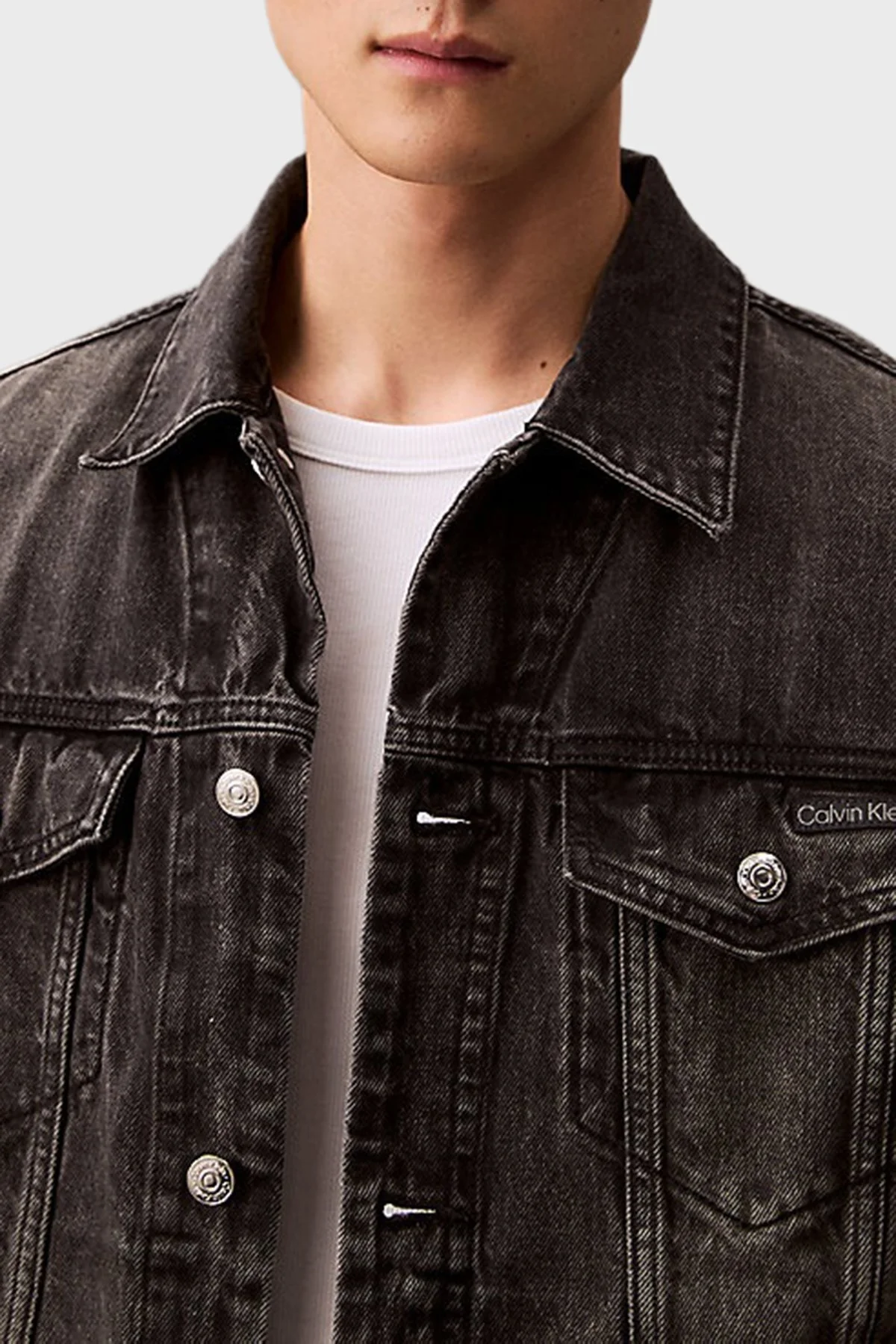 Calvin Klein % 100 Pamuk Comfort Fit Göğüs Cepli LV04RB796GRDD Erkek Kot Ceket LV04RB796G RDD SİYAH - 5