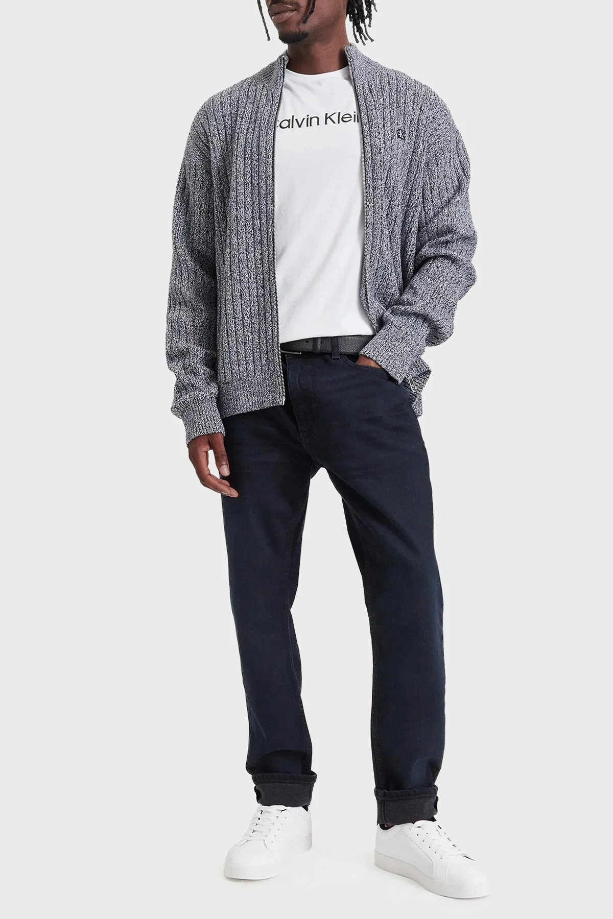 Calvin Klein % 100 Pamuk Dik Yaka LV04RH319GCEF Erkek Hırka LV04RH319G CEF Lacivert - 2