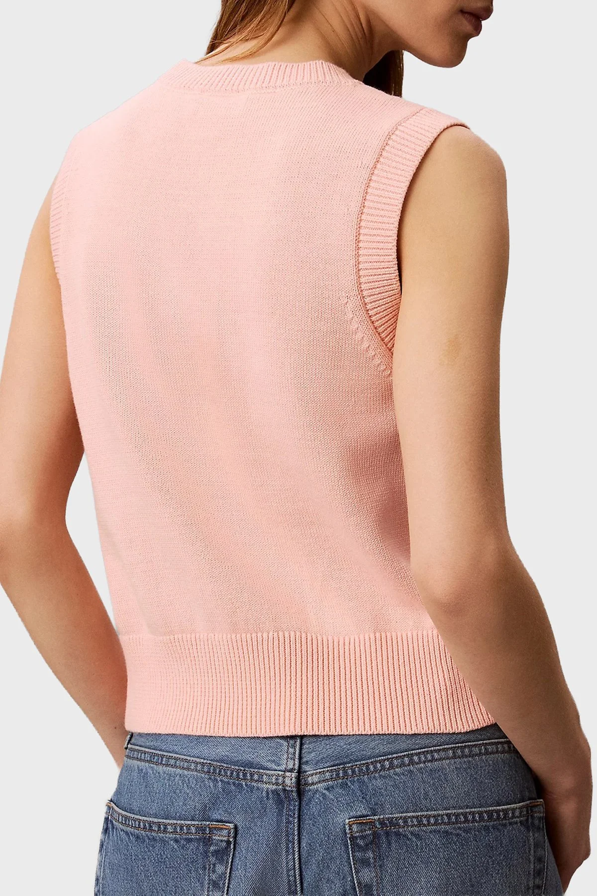 Calvin Klein % 100 Pamuk Dokulu Logo Monogramlı LV047G321G4TJ Kadın Süveter LV047G321G 4TJ Şeftali - 3