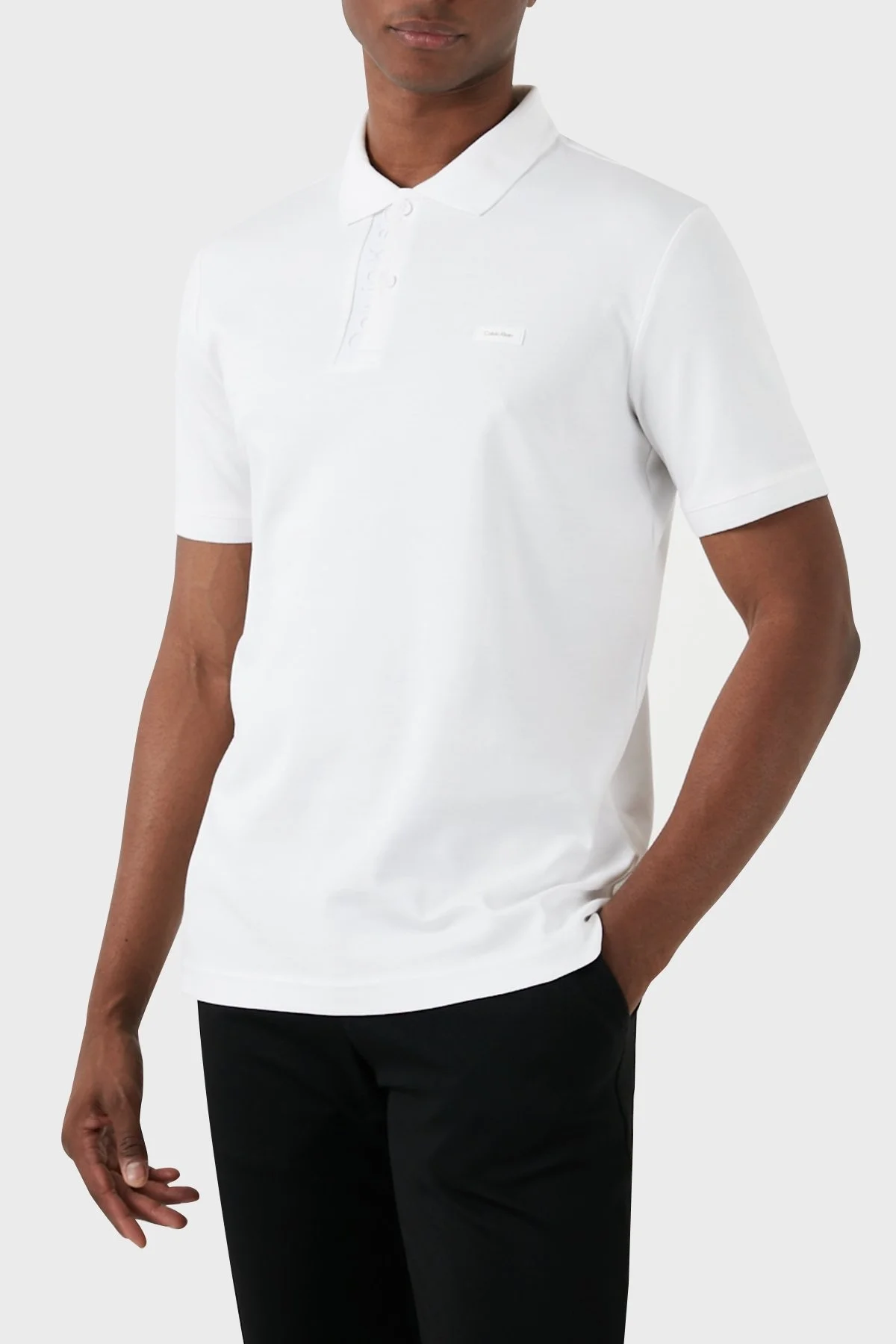 Calvin Klein % 100 Pamuk Düğmeli K10K112473YAF Erkek Polo Yaka T Shirt K10K112473 YAF BEYAZ - 1