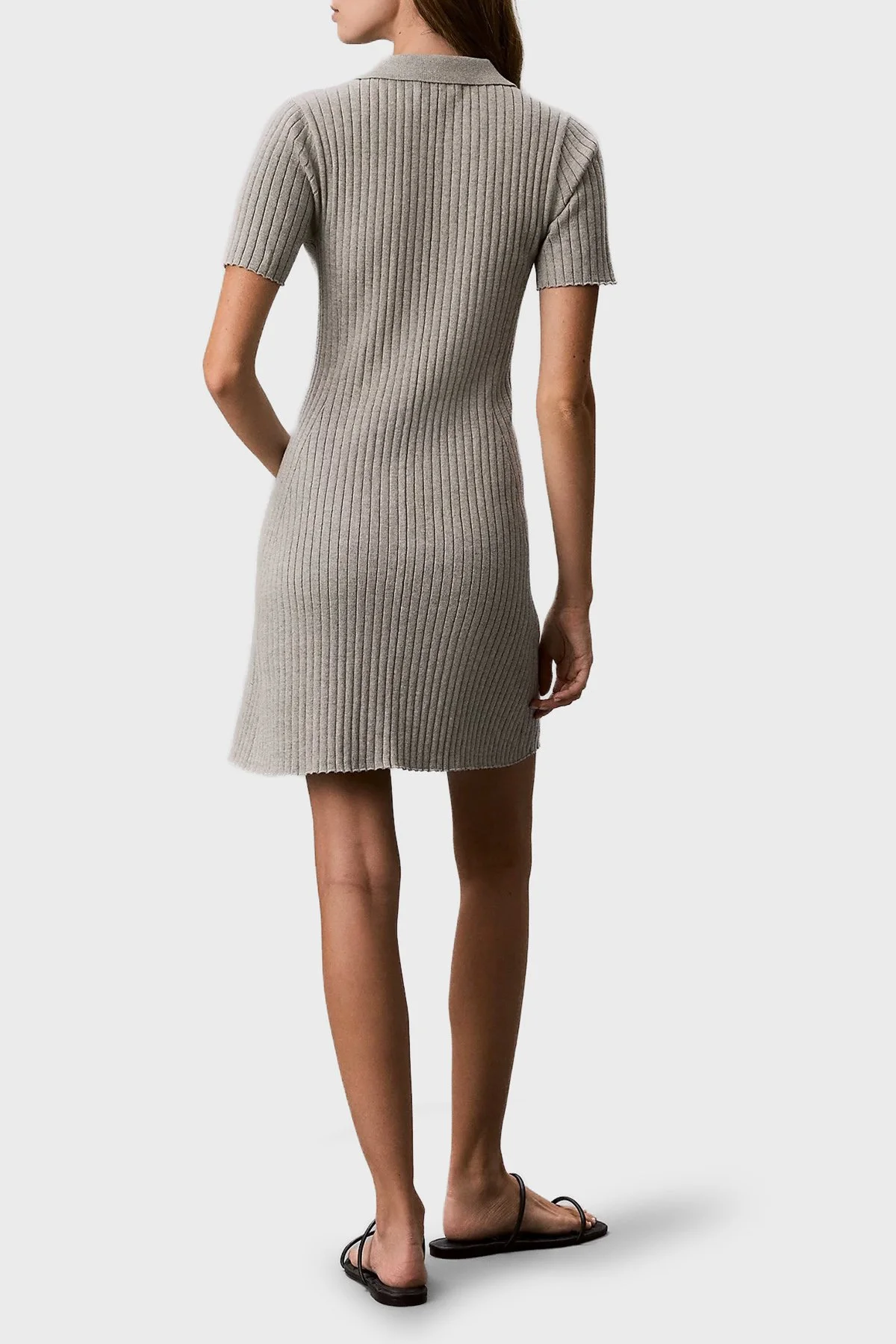 Calvin Klein % 100 Pamuk Fitilli Düğmeli Polo Yaka Mini LV047G301GP7A Kadın Elbise LV047G301G P7A GRİ MELANJ - 3
