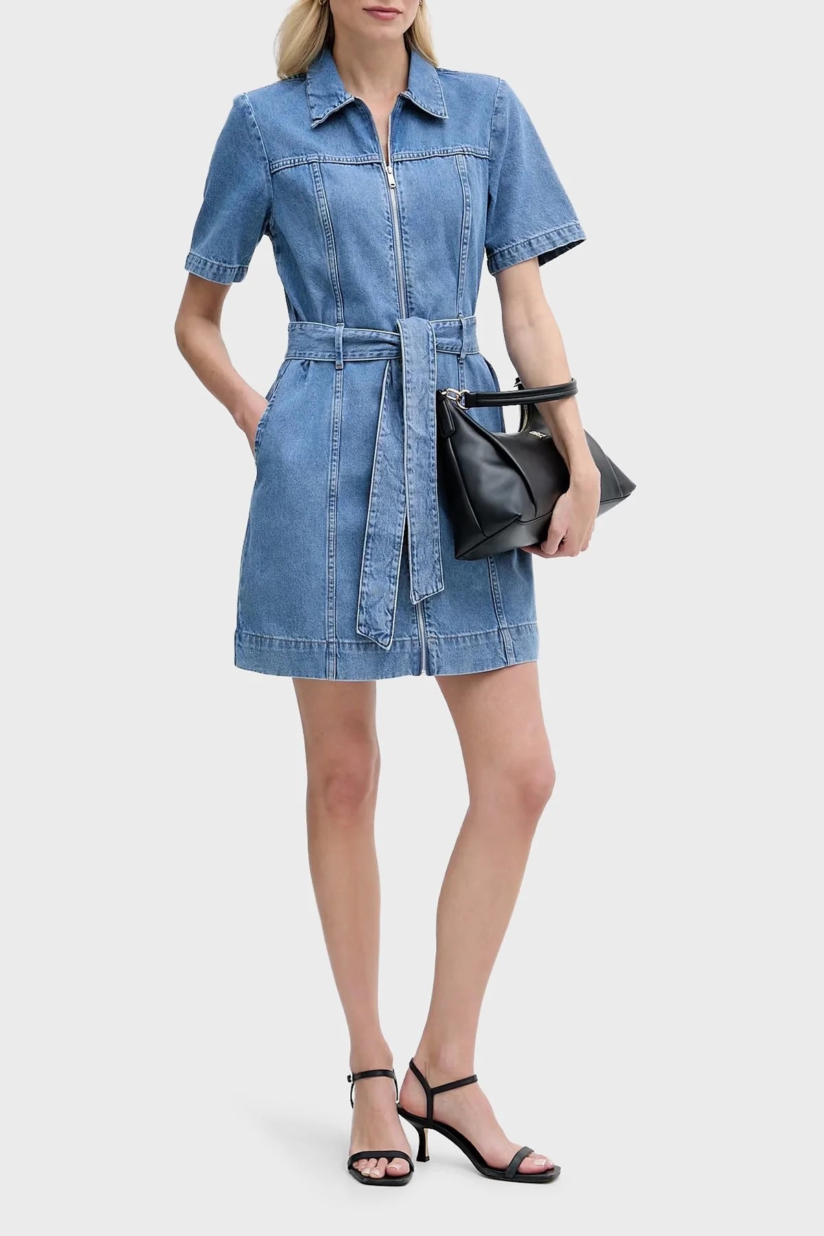 Calvin Klein % 100 Pamuk Kemerli Kot Gömlek LV047G738GYRC Kadın Elbise LV047G738G YRC MAVİ - 2