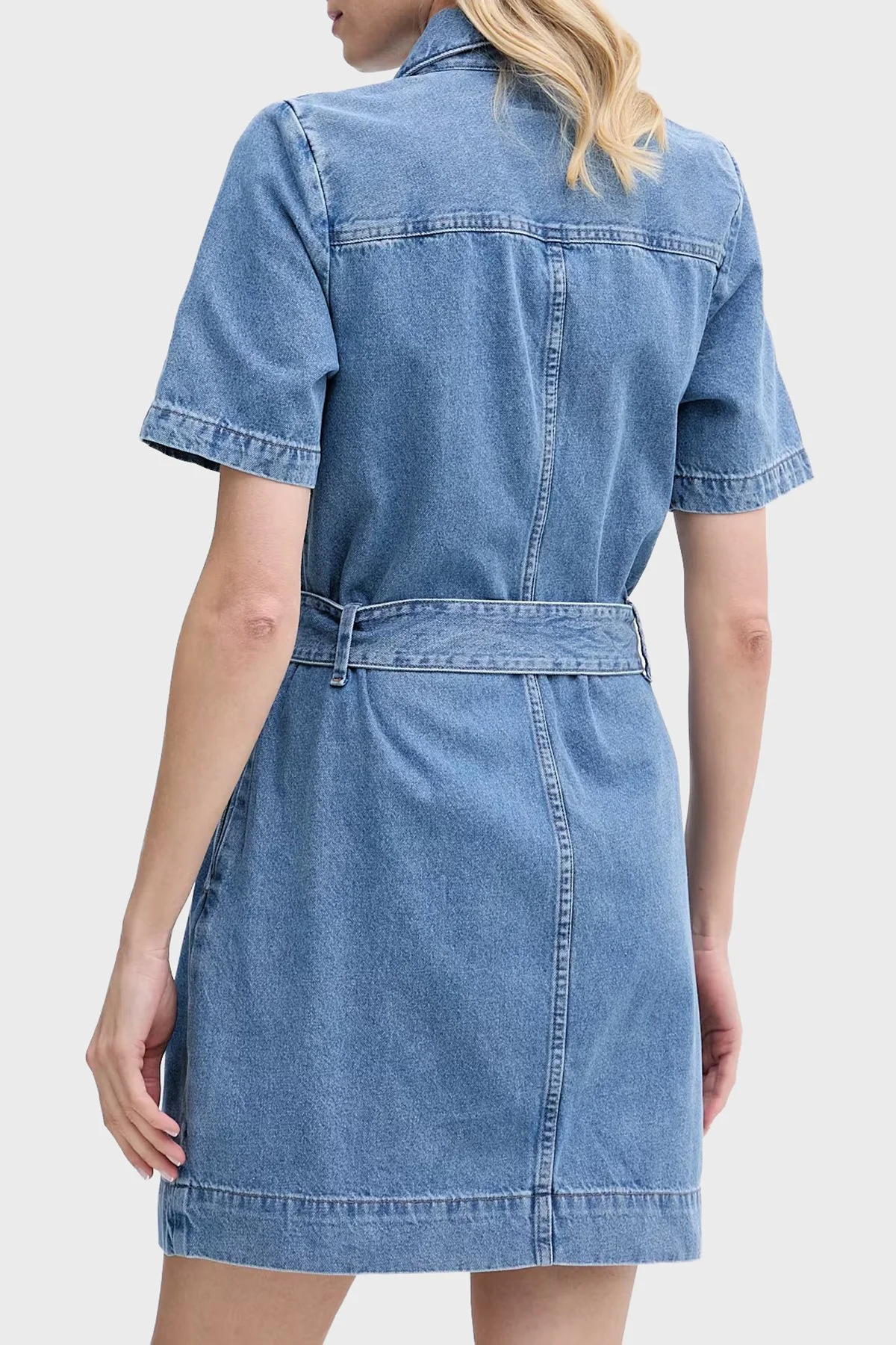 Calvin Klein % 100 Pamuk Kemerli Kot Gömlek LV047G738GYRC Kadın Elbise LV047G738G YRC MAVİ - 3