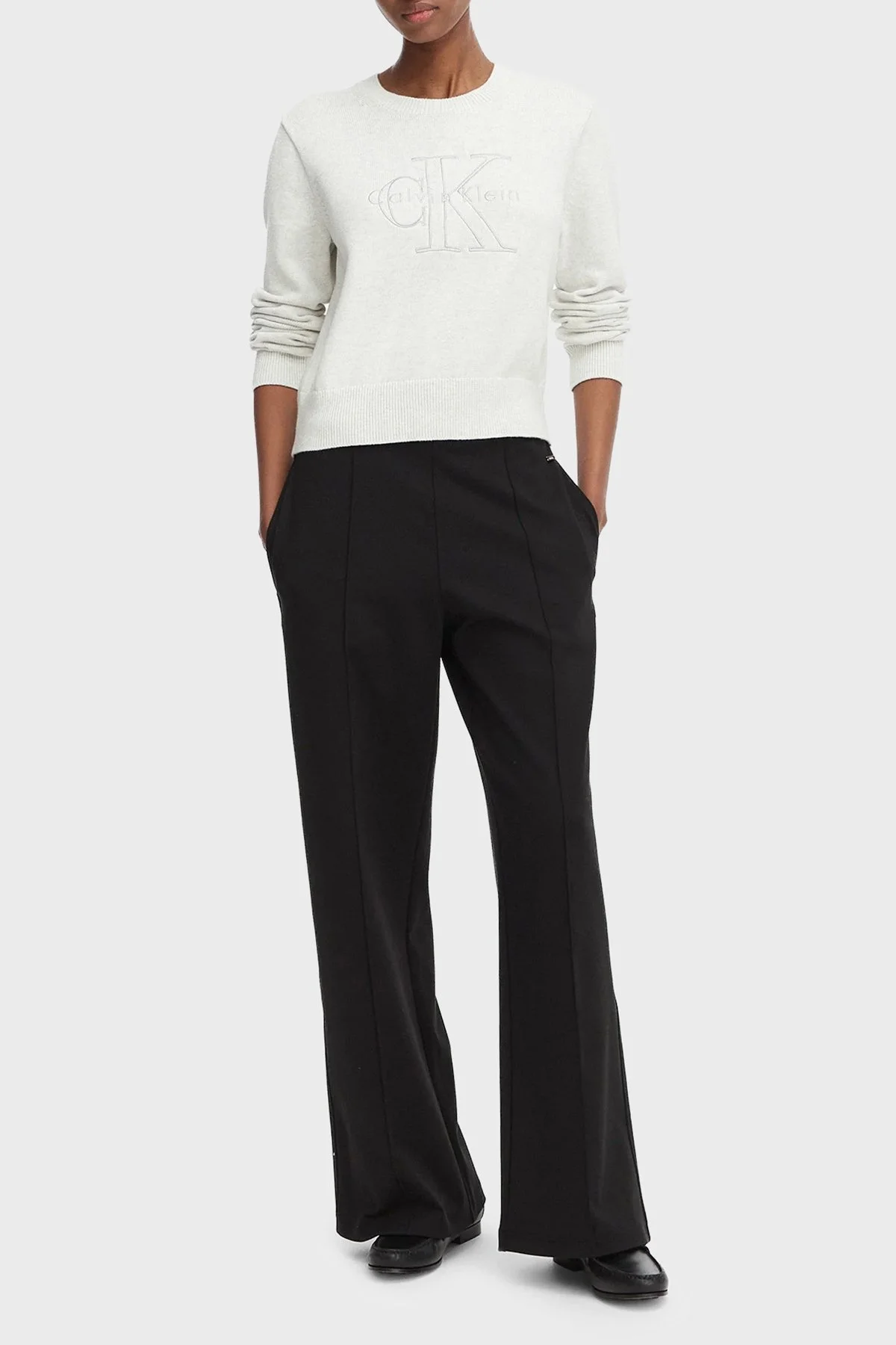 Calvin Klein % 100 Pamuk Logo Monogramlı LV047G322GP74 Kadın Sweat LV047G322G P74 AÇIK GRİ MELANJ - 2