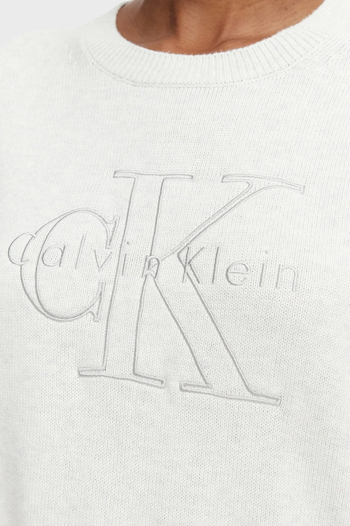 Calvin Klein % 100 Pamuk Logo Monogramlı LV047G322GP74 Kadın Sweat LV047G322G P74 AÇIK GRİ MELANJ - 4