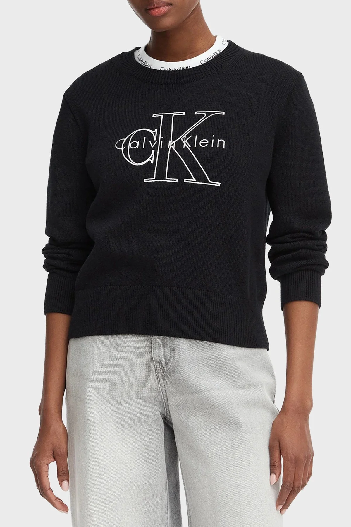 Calvin Klein % 100 Pamuk Logo Monogramlı LV047G322GUB1 Kadın Sweat LV047G322G UB1 SİYAH - 1