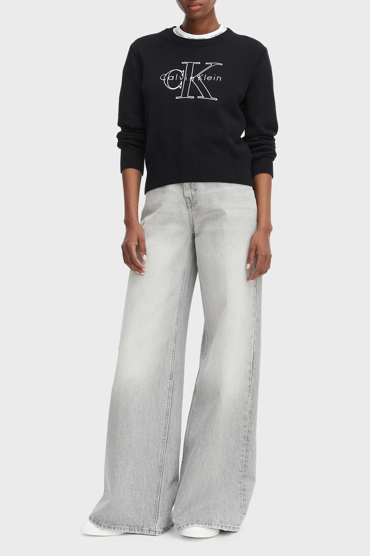 Calvin Klein % 100 Pamuk Logo Monogramlı LV047G322GUB1 Kadın Sweat LV047G322G UB1 SİYAH - 2