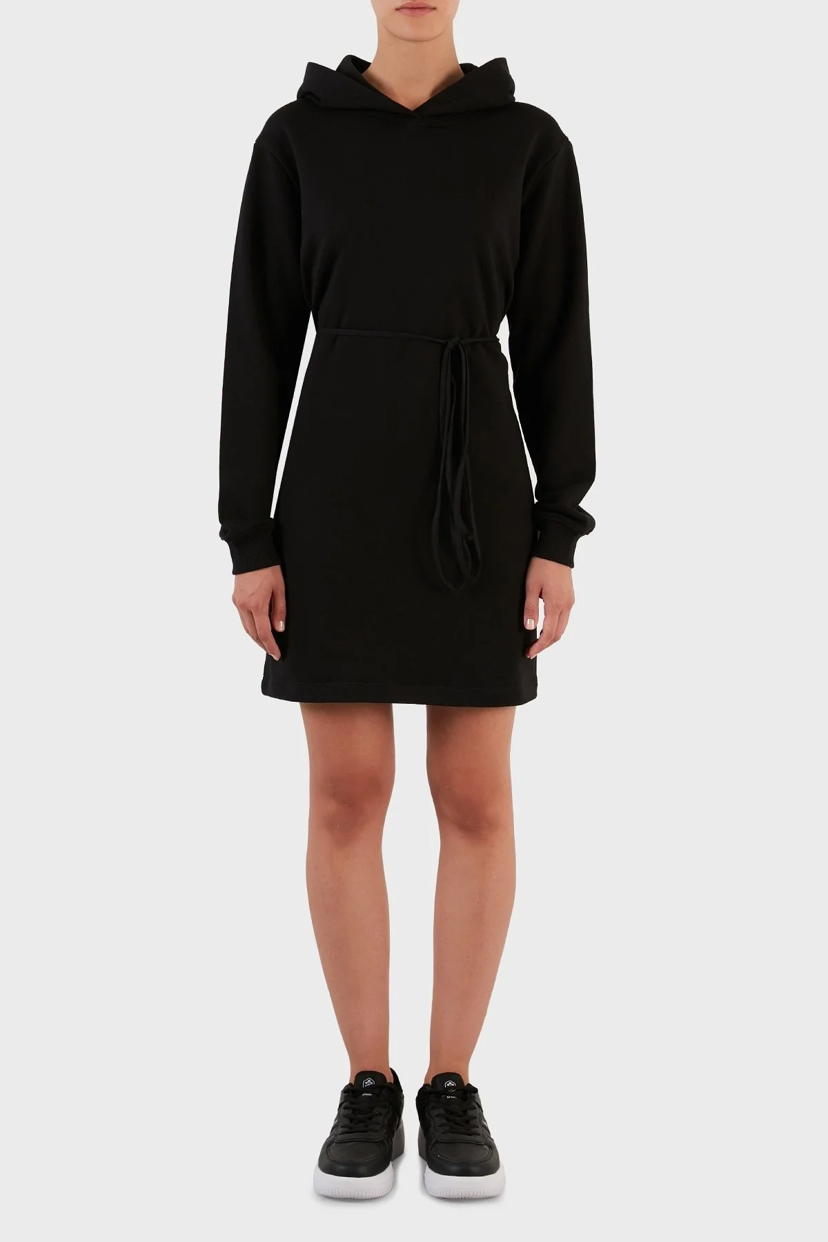 Calvin Klein % 100 Pamuk Logolu Bağcık Detaylı Kapüşonlu Sweat Bayan Elbise J20J219928 BEH SİYAH - 1