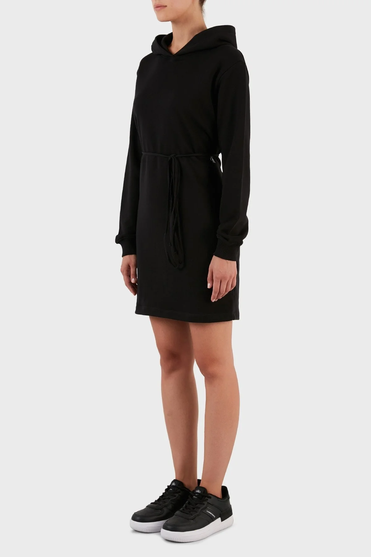 Calvin Klein % 100 Pamuk Logolu Bağcık Detaylı Kapüşonlu Sweat Bayan Elbise J20J219928 BEH SİYAH - 2