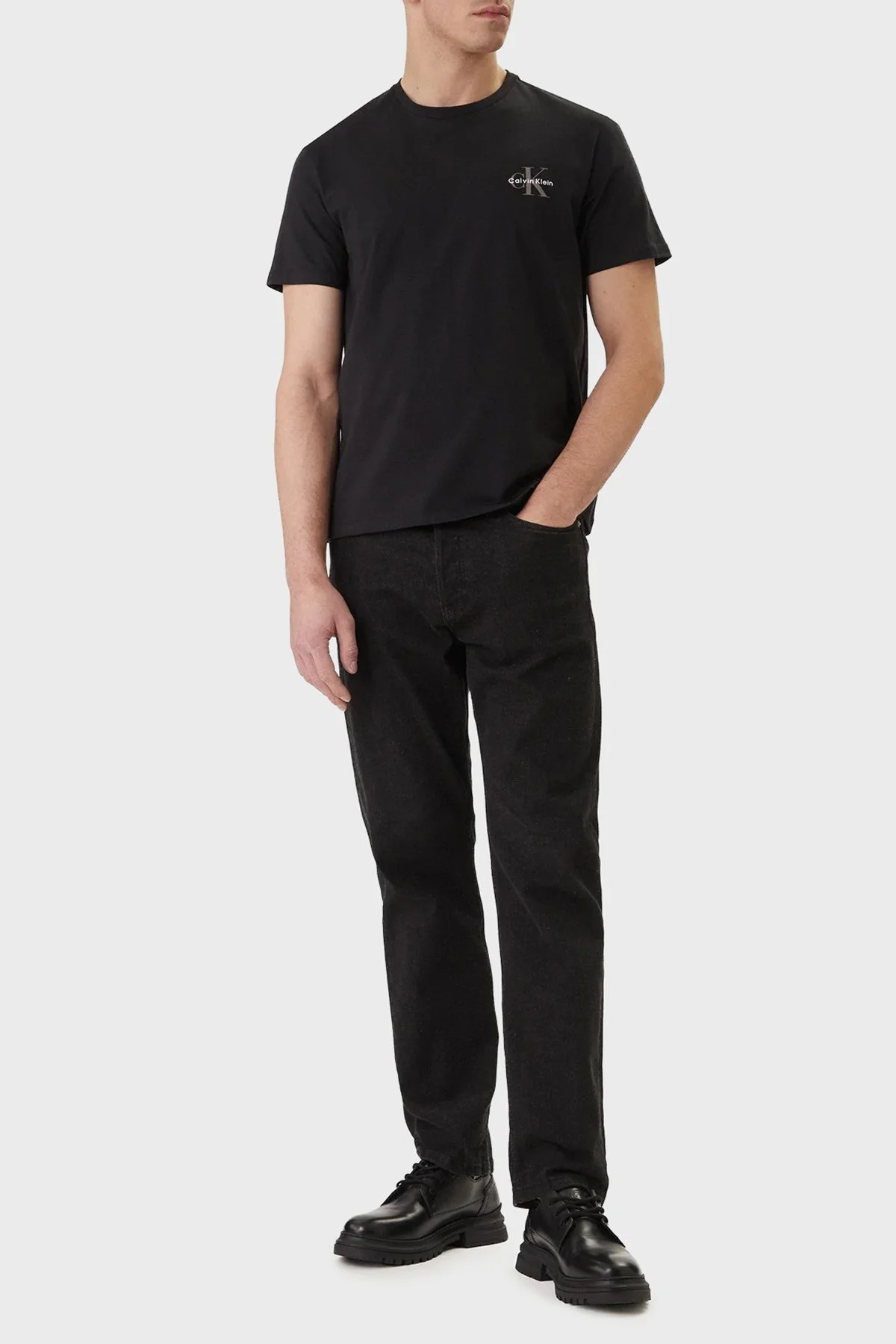 Calvin Klein % 100 Pamuk Logolu Bisiklet Yaka Erkek T Shirt LV04RF278G UB1 SİYAH - 2