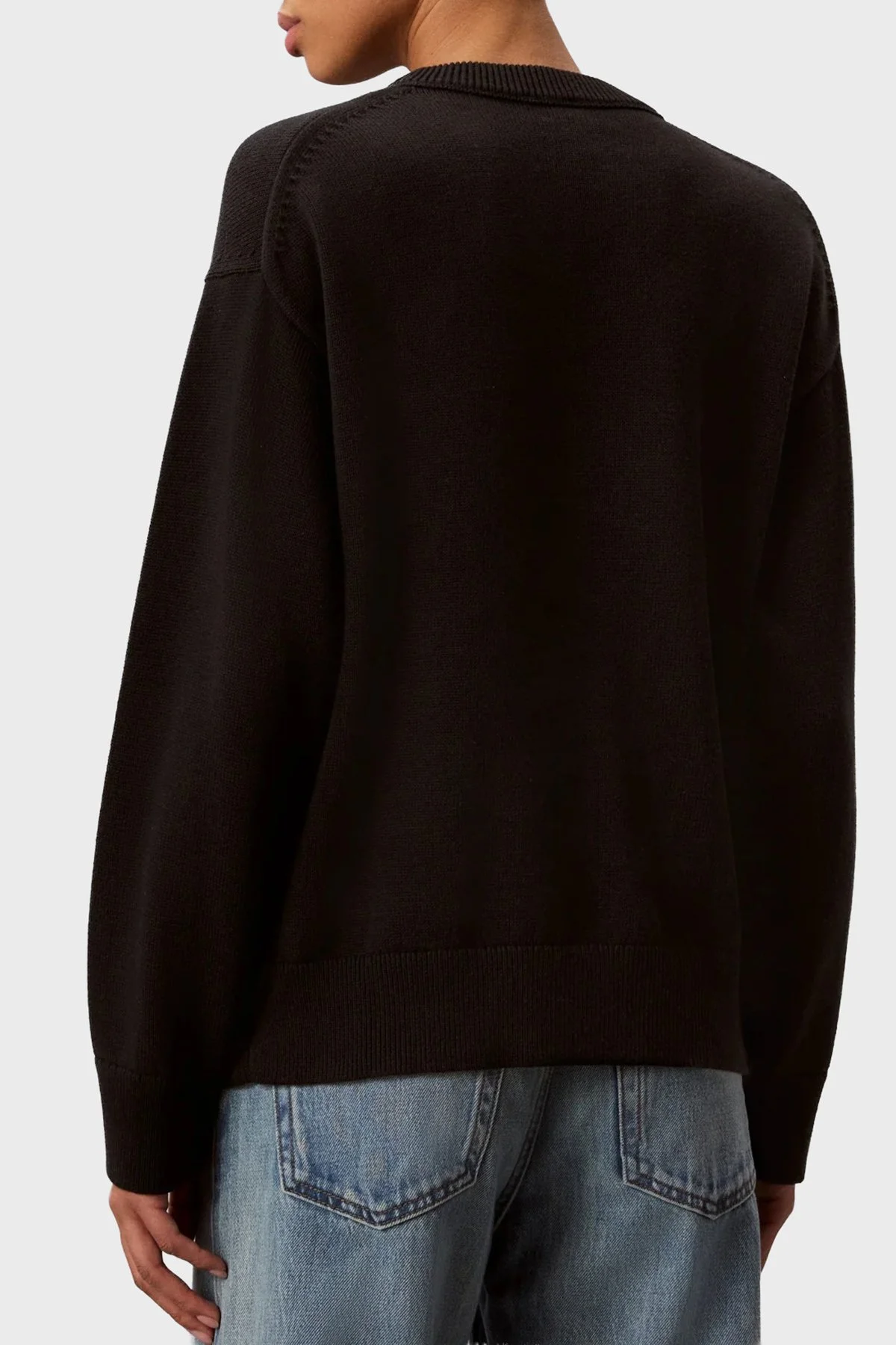 Calvin Klein % 100 Pamuk Logolu Bisiklet Yaka Örme LV044G313GUB1 Kadın Kazak LV044G313G UB1 SİYAH - 3
