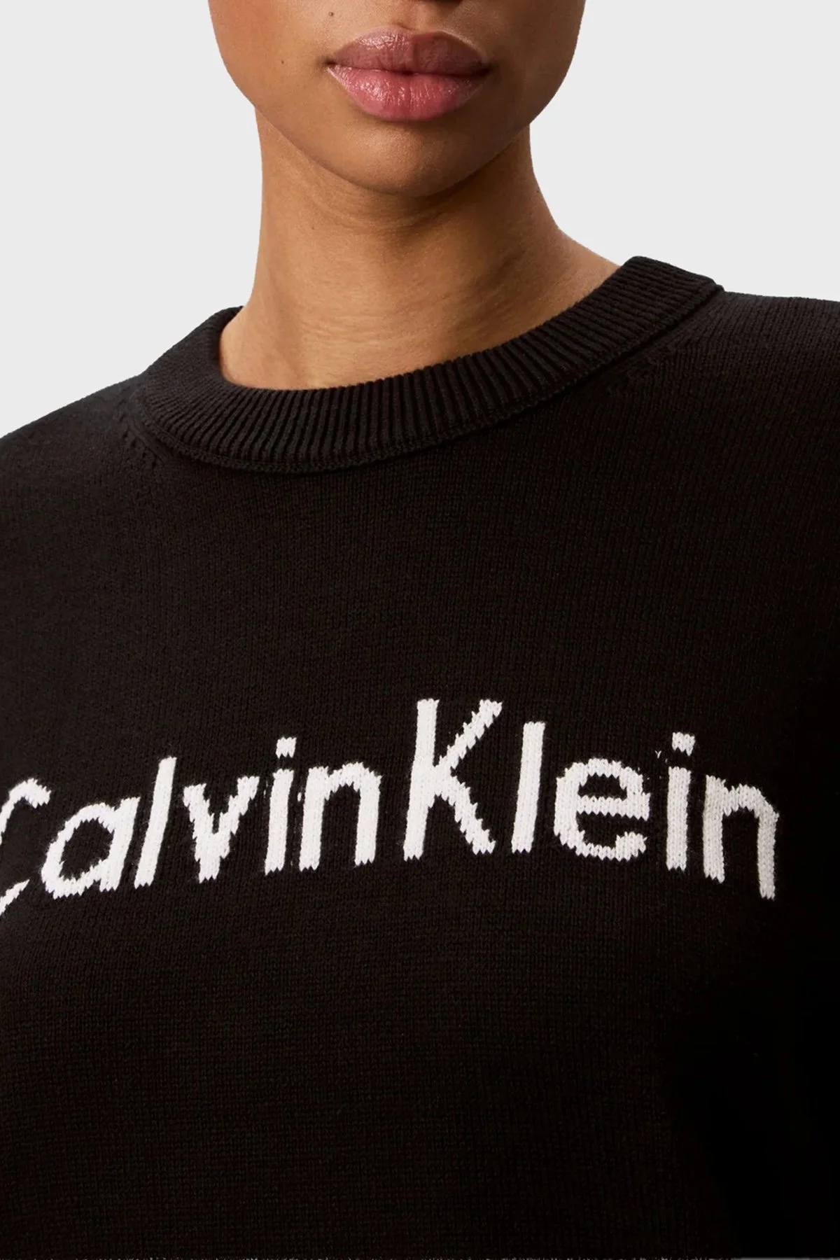 Calvin Klein % 100 Pamuk Logolu Bisiklet Yaka Örme LV044G313GUB1 Kadın Kazak LV044G313G UB1 SİYAH - 4