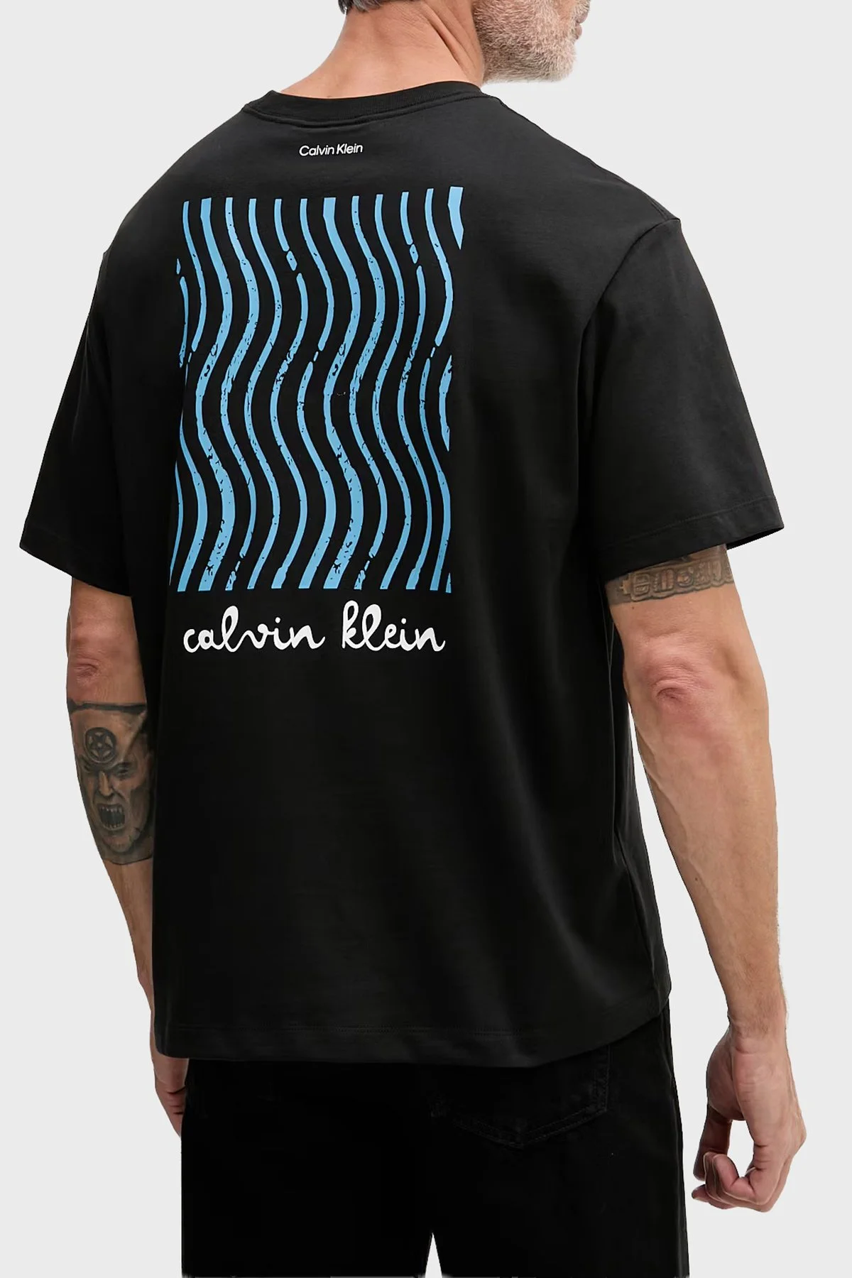 Calvin Klein % 100 Pamuk Logolu Grafik Baskılı Bisiklet Yaka LV04RG816GUB1 Erkek T Shirt LV04RG816G UB1 SİYAH - 3