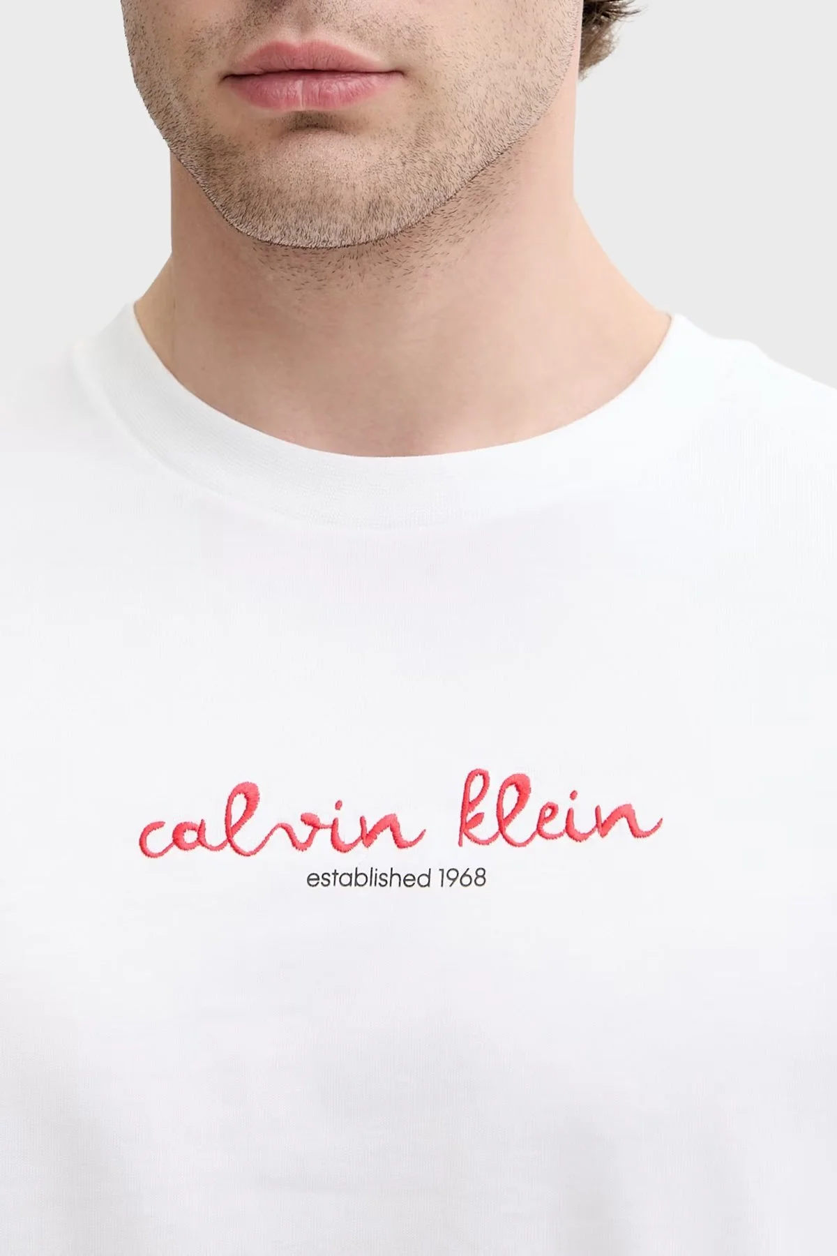 Calvin Klein % 100 Pamuk Logolu Grafik Baskılı Bisiklet Yaka LV04RG816GYAF Erkek T Shirt LV04RG816G YAF BEYAZ - 3