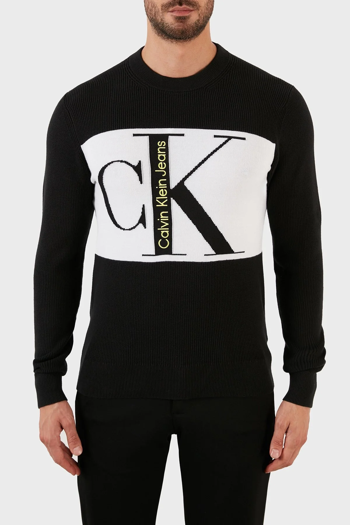 Calvin Klein % 100 Pamuk Logolu Regular Fit Bisiklet Yaka Erkek Kazak J30J322203 BEH SİYAH - 1