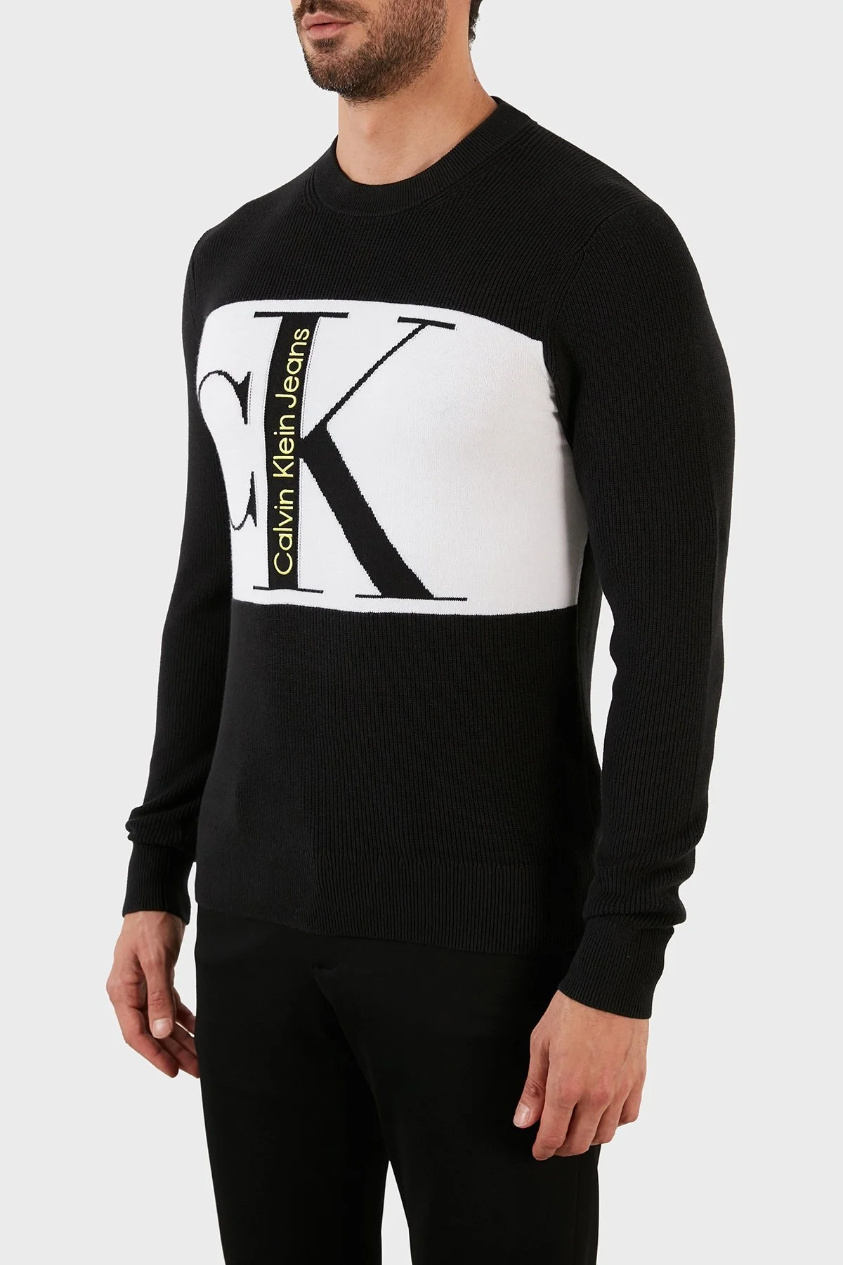 Calvin Klein % 100 Pamuk Logolu Regular Fit Bisiklet Yaka Erkek Kazak J30J322203 BEH SİYAH - 2