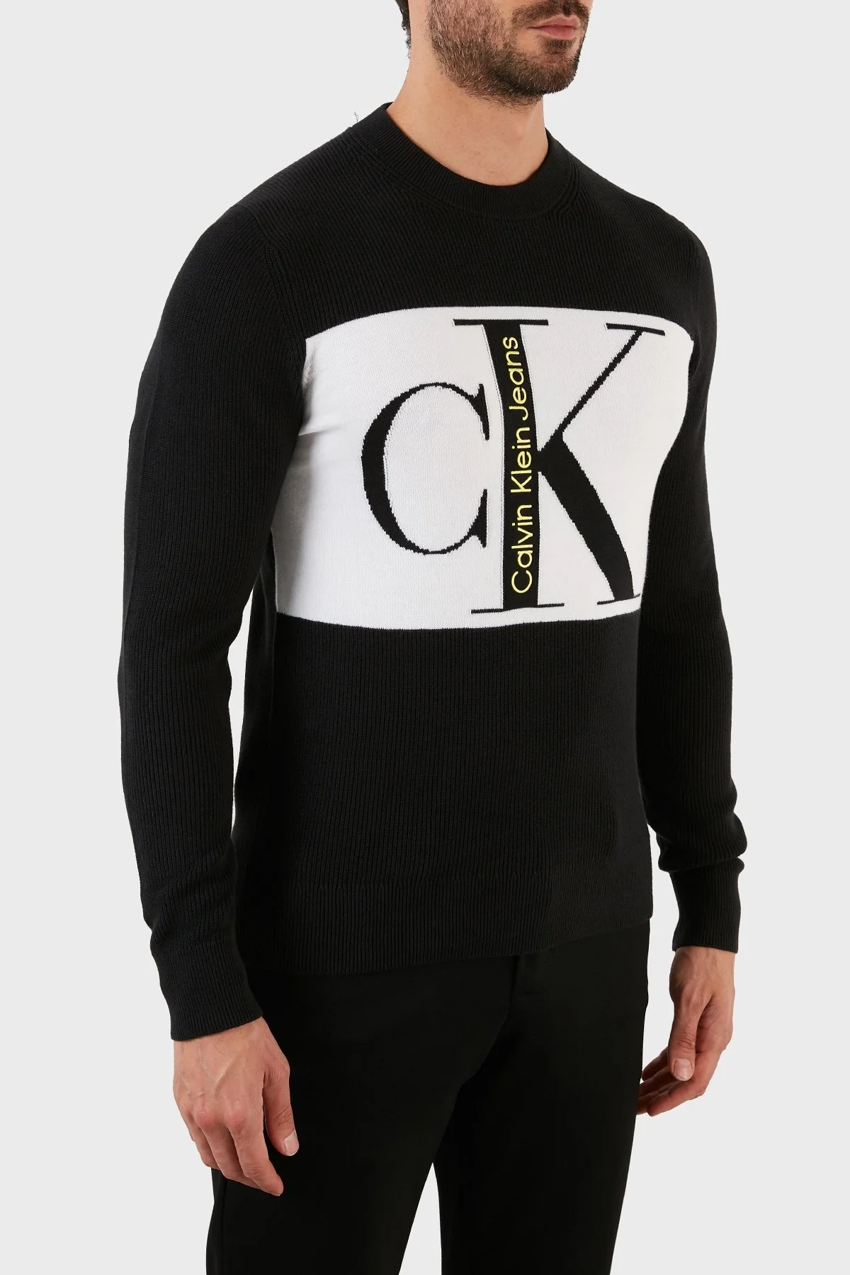 Calvin Klein % 100 Pamuk Logolu Regular Fit Bisiklet Yaka Erkek Kazak J30J322203 BEH SİYAH - 3