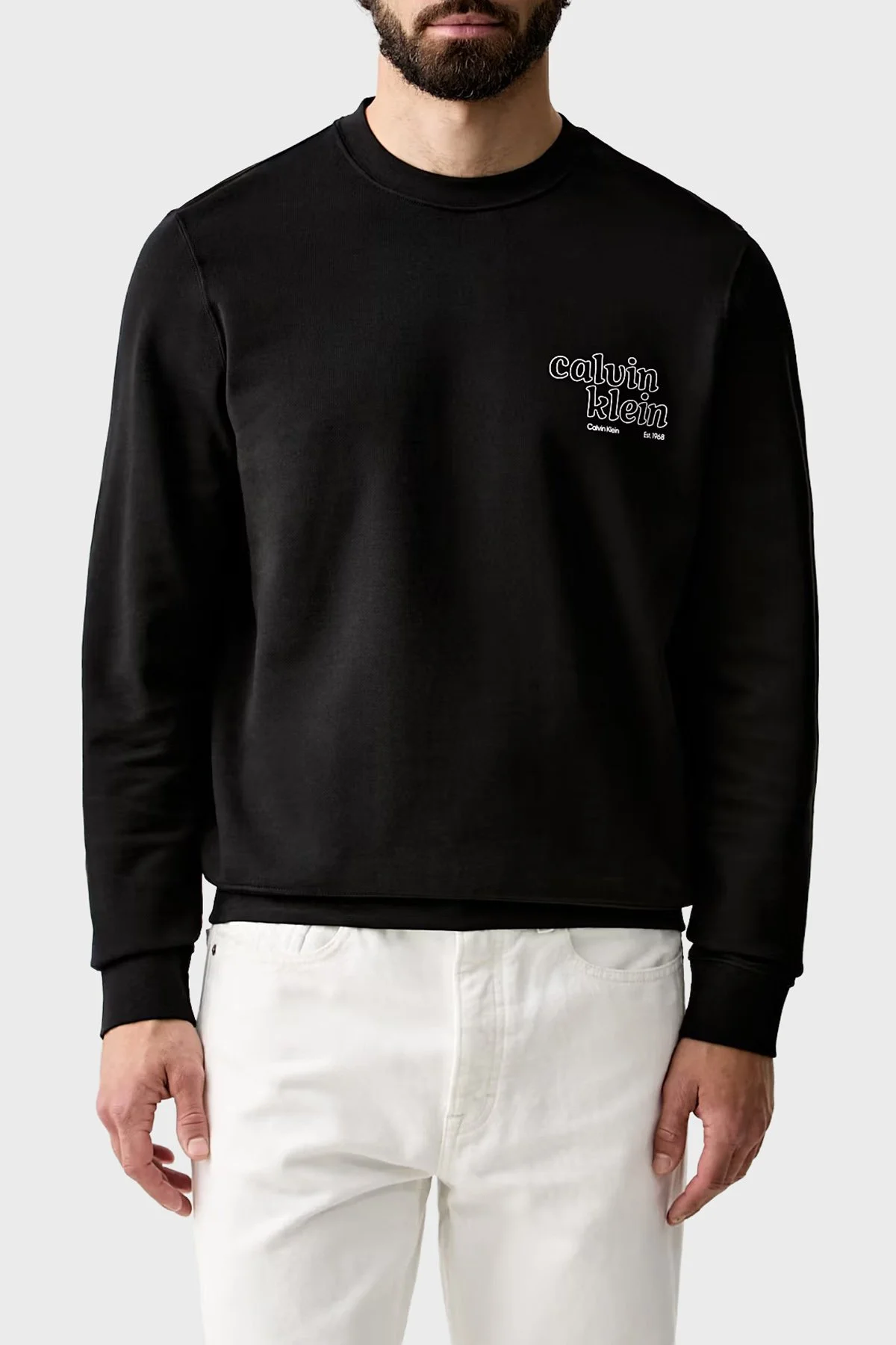 Calvin Klein % 100 Pamuk Logolu Regular Fit Bisiklet Yaka LV04RG274GUB1 Erkek Sweat LV04RG274G UB1 SİYAH - 1