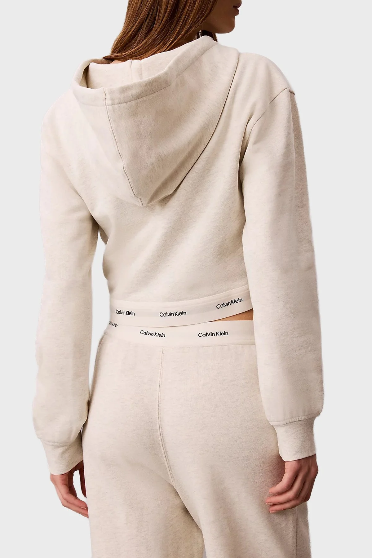 Calvin Klein % 100 Pamuk Logolu Regular Fit Fermuarlı Kapüşon Yaka LV047G252GP4P Kadın Sweat LV047G252G P4P BEJ - 3