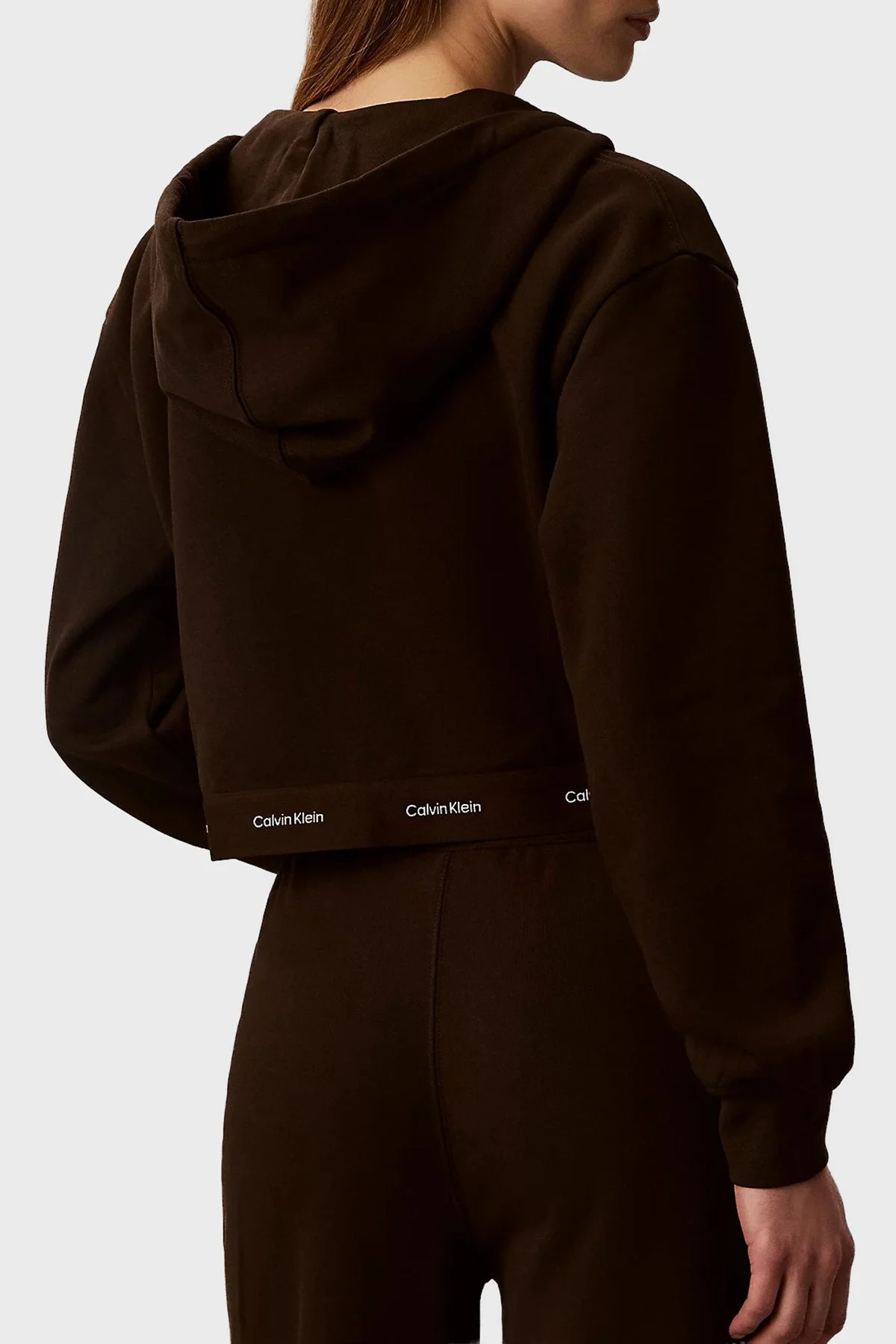 Calvin Klein % 100 Pamuk Logolu Regular Fit Fermuarlı Kapüşon Yaka LV047G252GTO2 Kadın Sweat LV047G252G TO2 KAHVE - 3