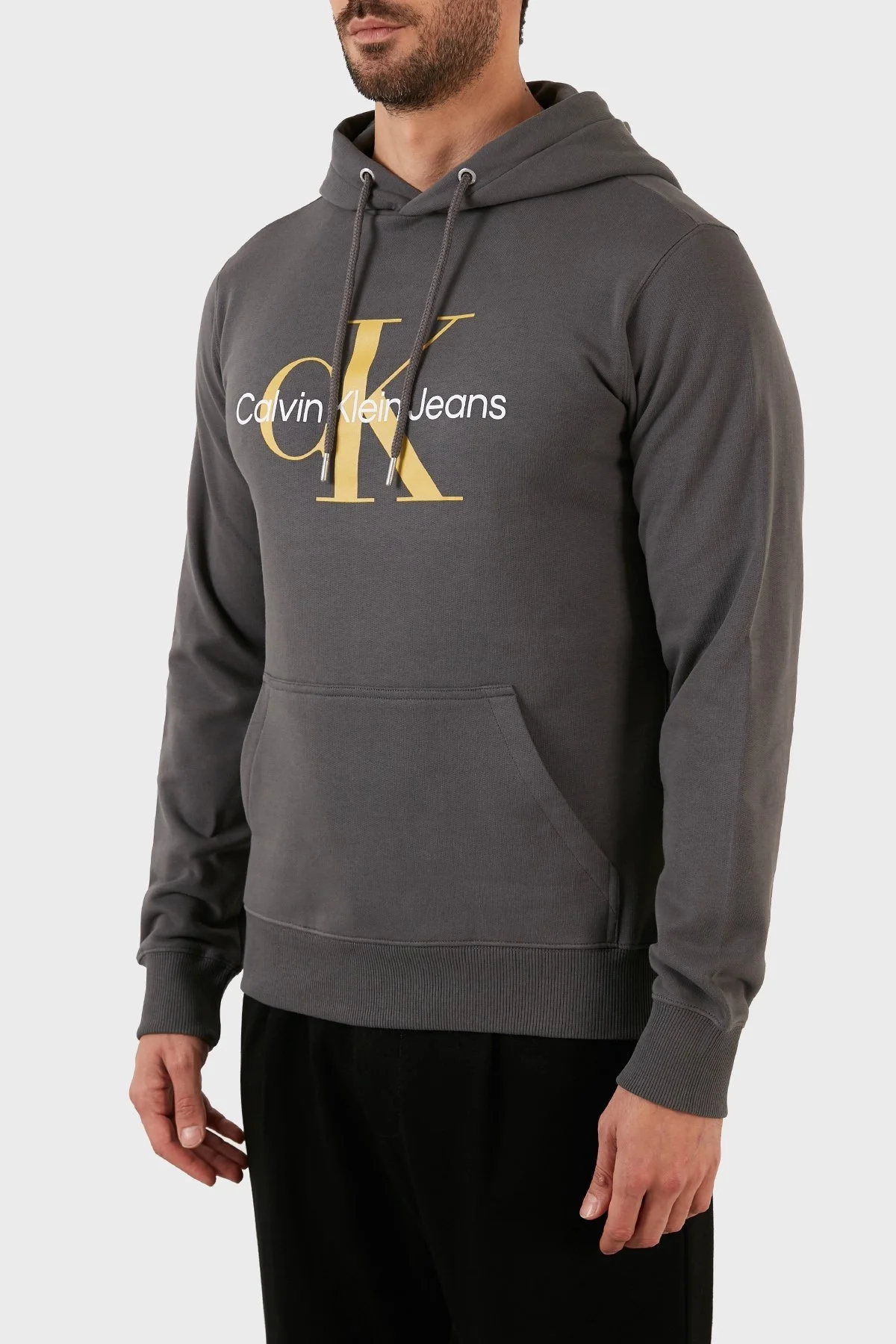 Calvin Klein % 100 Pamuk Logolu Regular Fit Kapüşonlu Kanguru Cepli Erkek Sweat J30J320805 PRC FÜME - 2