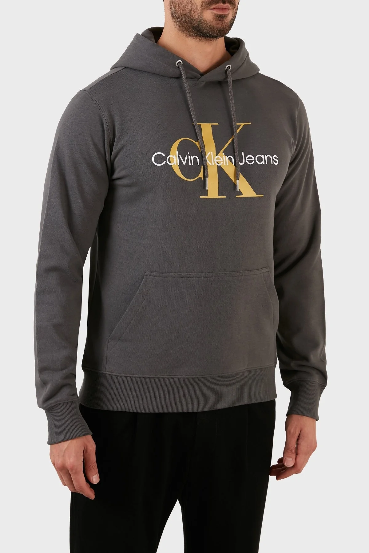 Calvin Klein % 100 Pamuk Logolu Regular Fit Kapüşonlu Kanguru Cepli Erkek Sweat J30J320805 PRC FÜME - 3