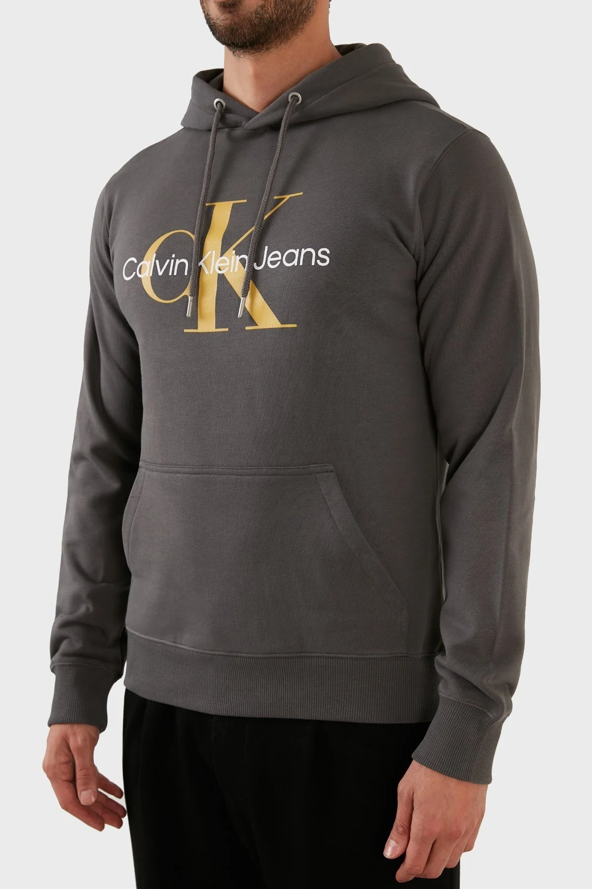 Calvin Klein % 100 Pamuk Logolu Regular Fit Kapüşonlu Kanguru Cepli Erkek Sweat J30J320805 PRC FÜME - 4
