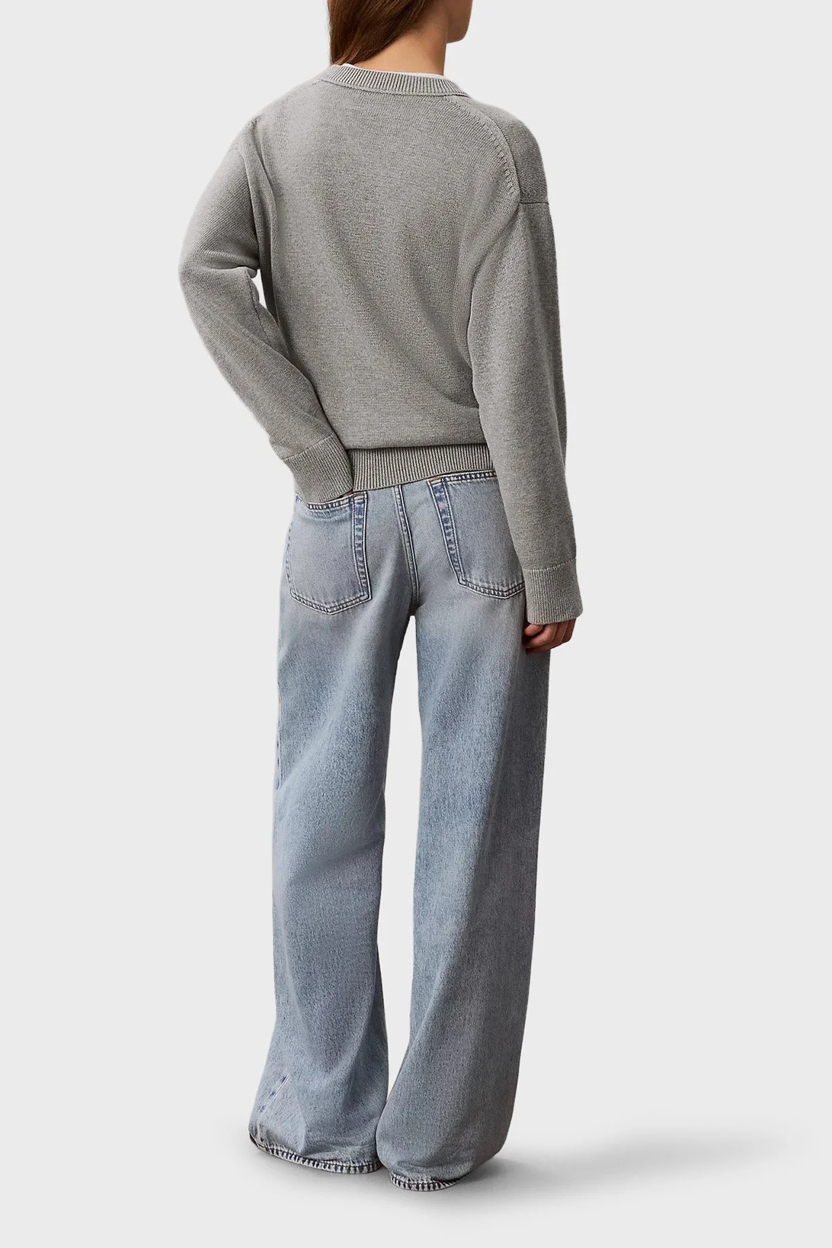 Calvin Klein % 100 Pamuk Logolu Relaxed Fit Bisiklet Yaka LV044G313GP7A Kadın Kazak LV044G313G P7A GRİ MELANJ - 3