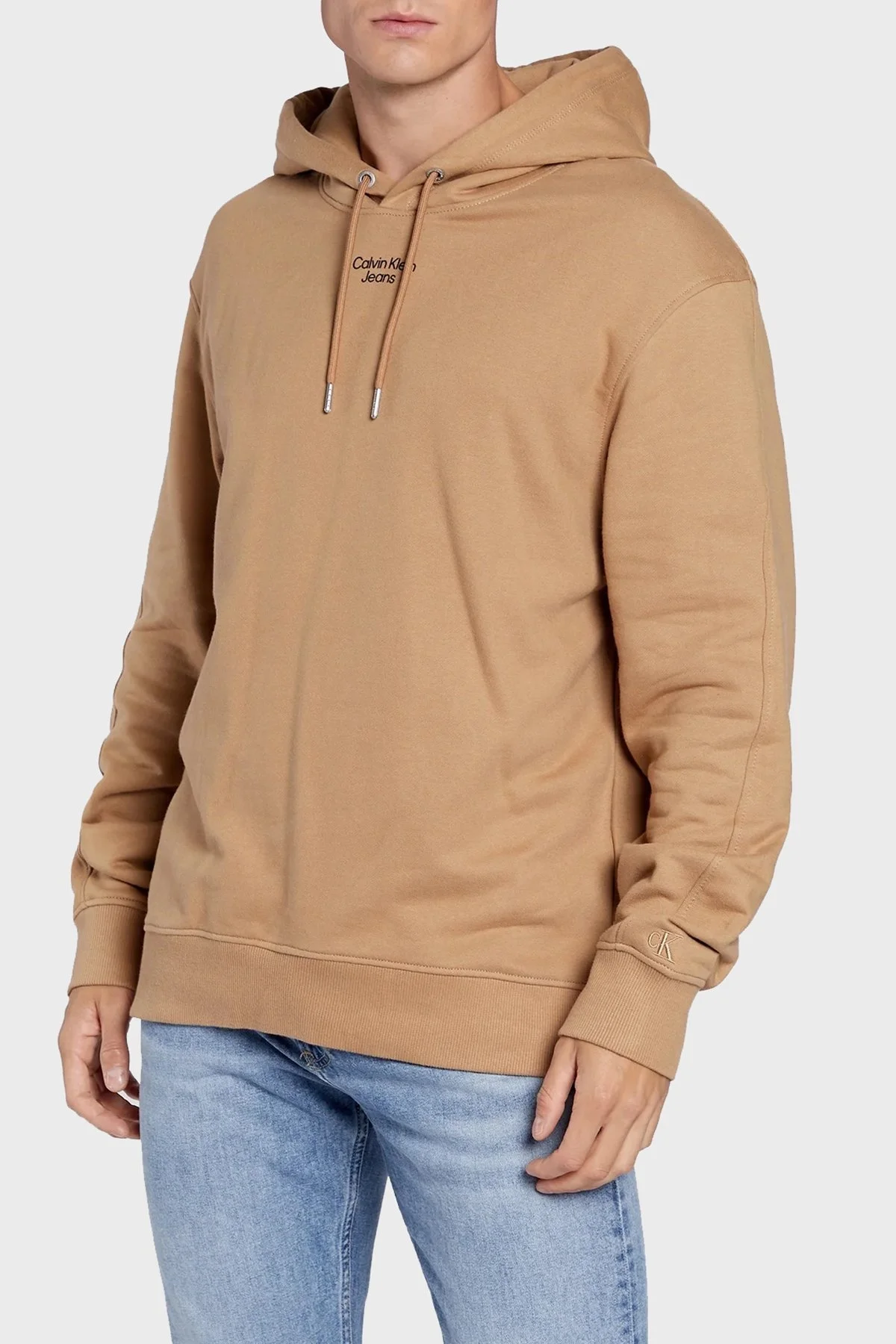 Calvin Klein % 100 Pamuk Logolu Relaxed Fit Kapüşonlu Erkek Sweat J30J320604 GV7 KAHVE - 1