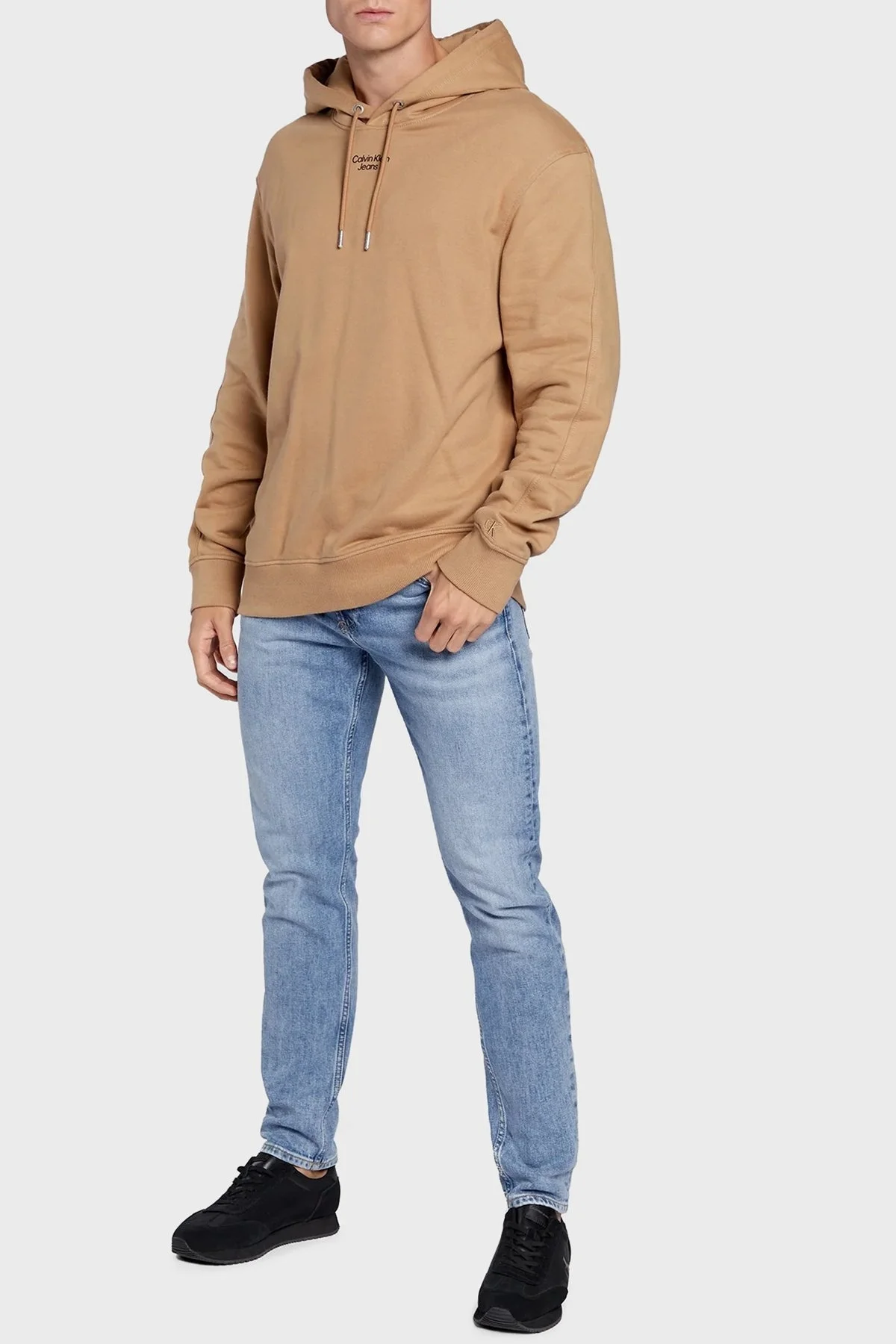 Calvin Klein % 100 Pamuk Logolu Relaxed Fit Kapüşonlu Erkek Sweat J30J320604 GV7 KAHVE - 2