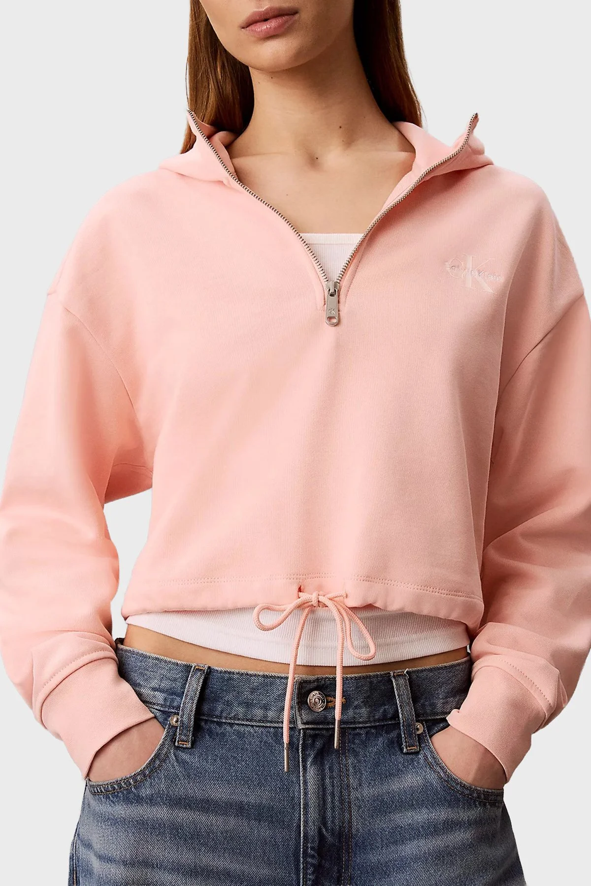 Calvin Klein % 100 Pamuk Logolu Relaxed Fit LV047G203G4TJ Kadın Sweat LV047G203G 4TJ ŞEFTALİ - 1