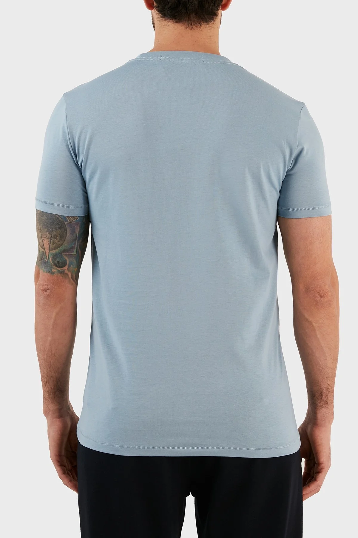 Calvin Klein % 100 Pamuk Logolu Slim Fit Bisiklet Yaka Erkek T Shirt J30J320806 DAR MAVİ - 5