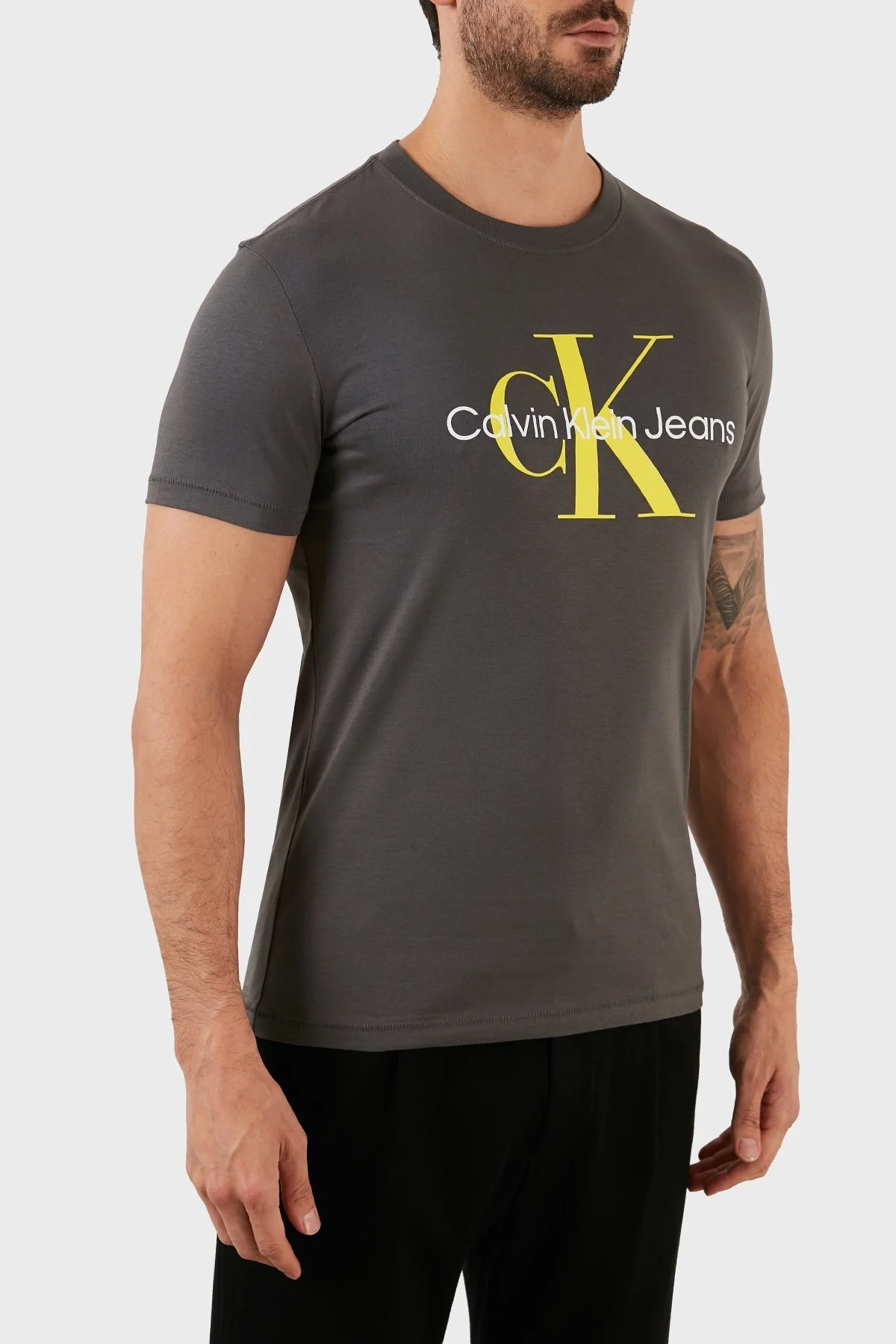 Calvin Klein % 100 Pamuk Logolu Slim Fit Bisiklet Yaka Erkek T Shirt J30J320806 PRC FÜME - 3