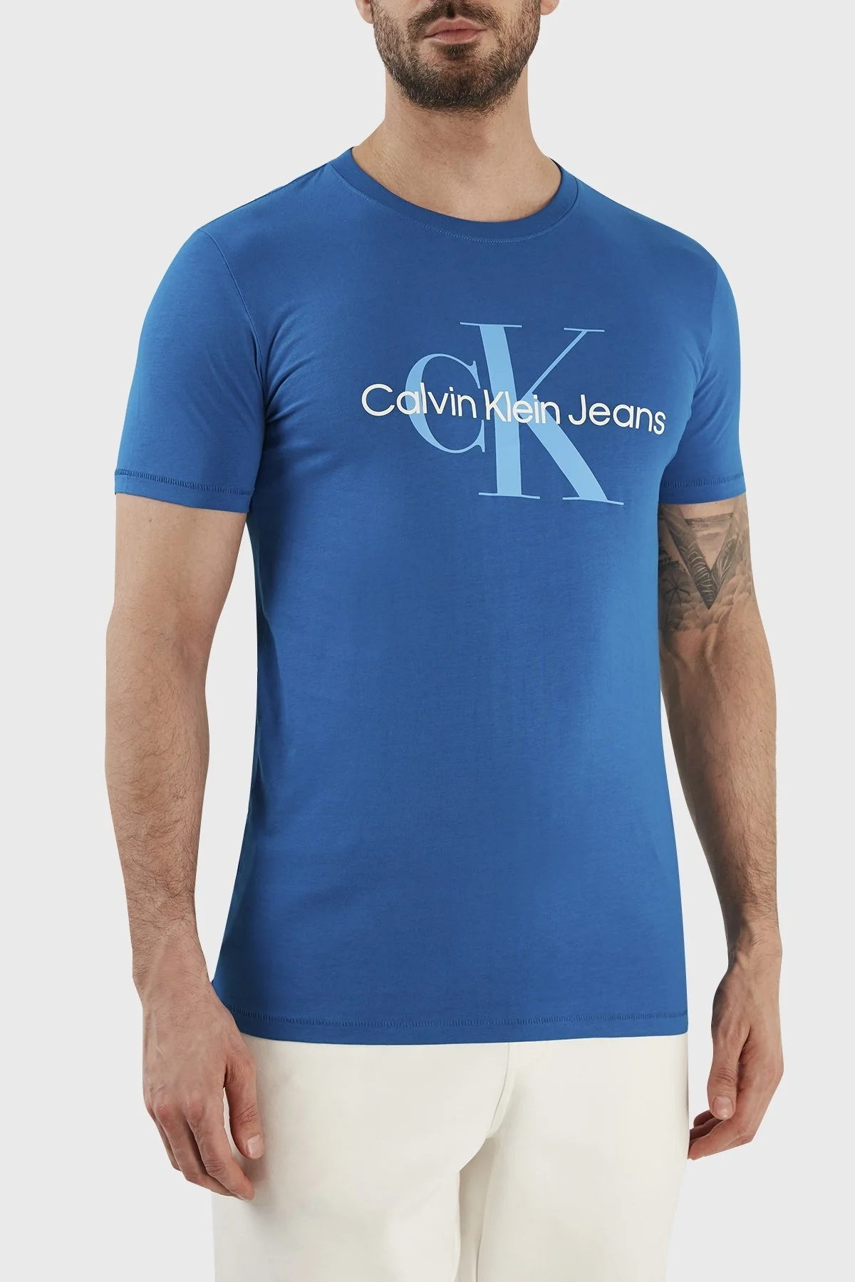 Calvin Klein % 100 Pamuk Logolu Slim Fit Bisiklet Yaka J30J320806C3B Erkek T Shirt J30J320806 C3B LACİVERT - 3