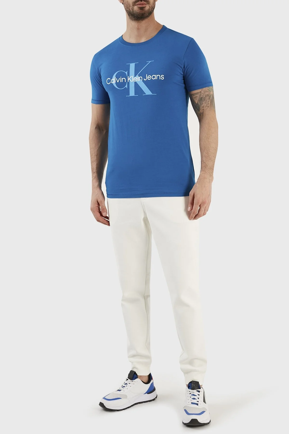 Calvin Klein % 100 Pamuk Logolu Slim Fit Bisiklet Yaka J30J320806C3B Erkek T Shirt J30J320806 C3B LACİVERT - 4