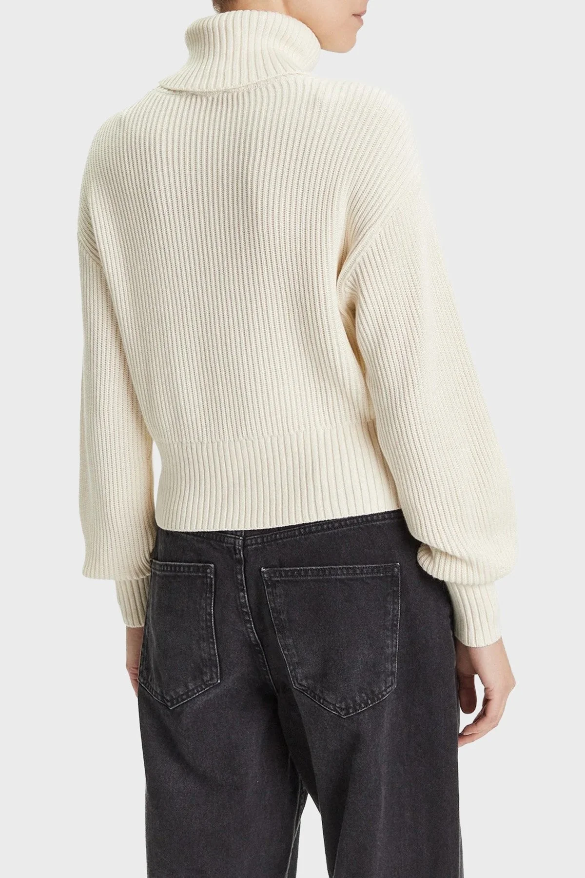 Calvin Klein % 100 Pamuk Loose Fit Balıkçı Yaka Logolu LV047D349G101 Bayan Kazak LV047D349G 101 BEYAZ - 3