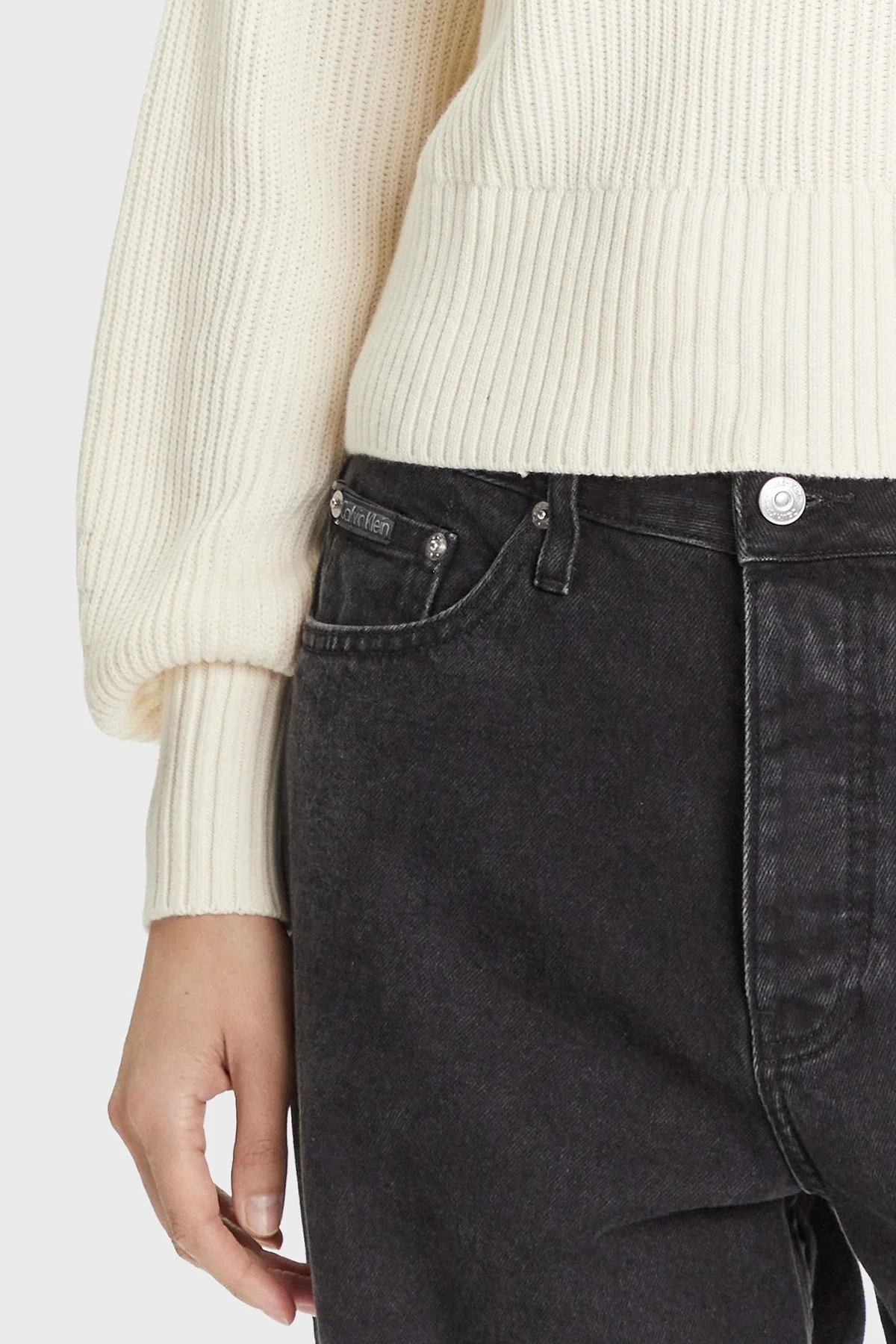 Calvin Klein % 100 Pamuk Loose Fit Balıkçı Yaka Logolu LV047D349G101 Bayan Kazak LV047D349G 101 BEYAZ - 4