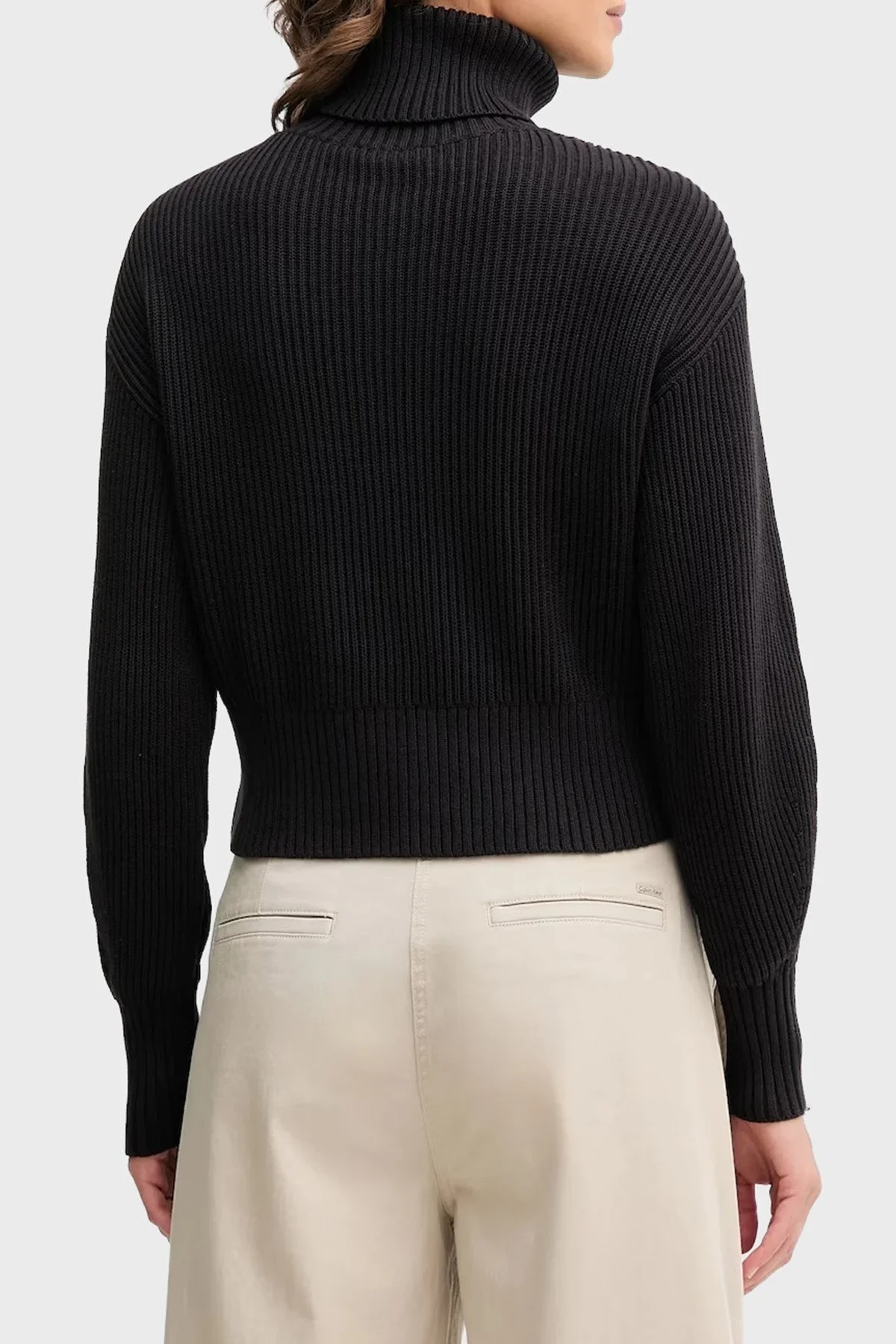 Calvin Klein % 100 Pamuk Loose Fit Balıkçı Yaka Logolu LV047D349GUB1 Bayan Kazak LV047D349G UB1 SİYAH - 3