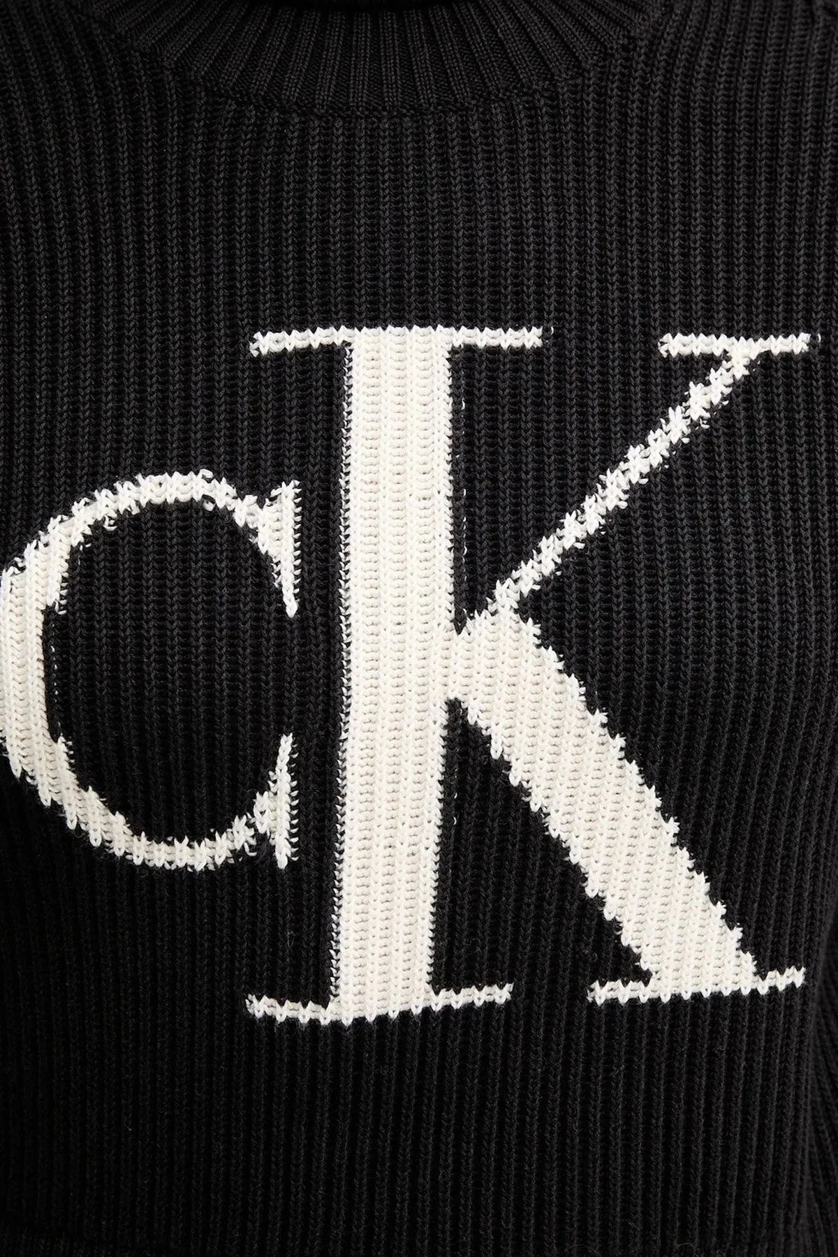 Calvin Klein % 100 Pamuk Loose Fit Balıkçı Yaka Logolu LV047D349GUB1 Bayan Kazak LV047D349G UB1 SİYAH - 5