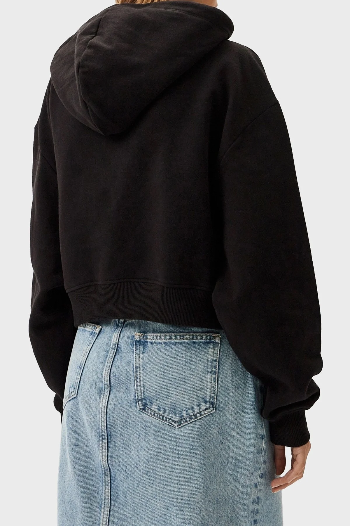 Calvin Klein % 100 Pamuk Oversize Fit Kapüşonlu Crop J20J224170BEH Bayan Sweat J20J224170 BEH SİYAH - 3