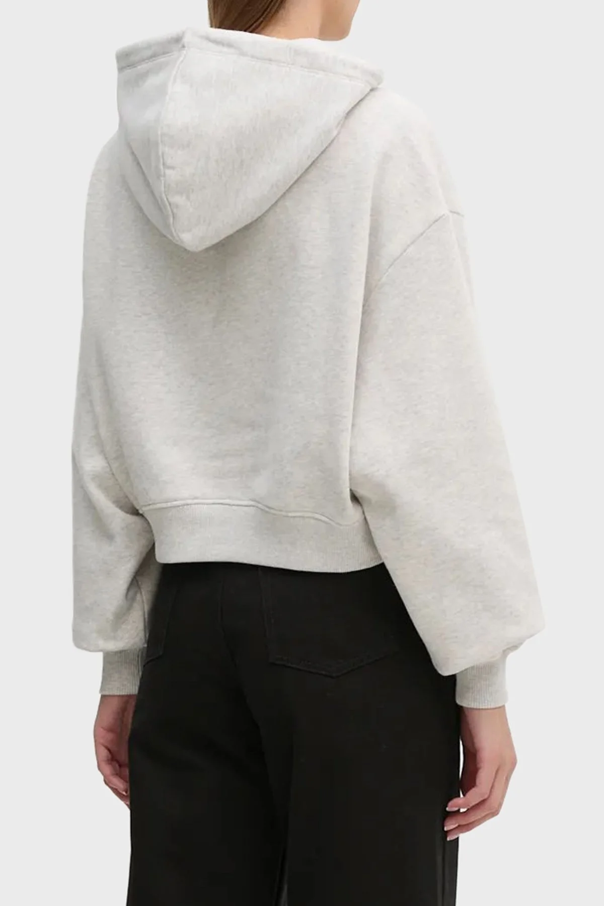 Calvin Klein % 100 Pamuk Oversize Fit Kapüşonlu Crop J20J224170P6G Bayan Sweat J20J224170 P6G AÇIK GRİ - 2