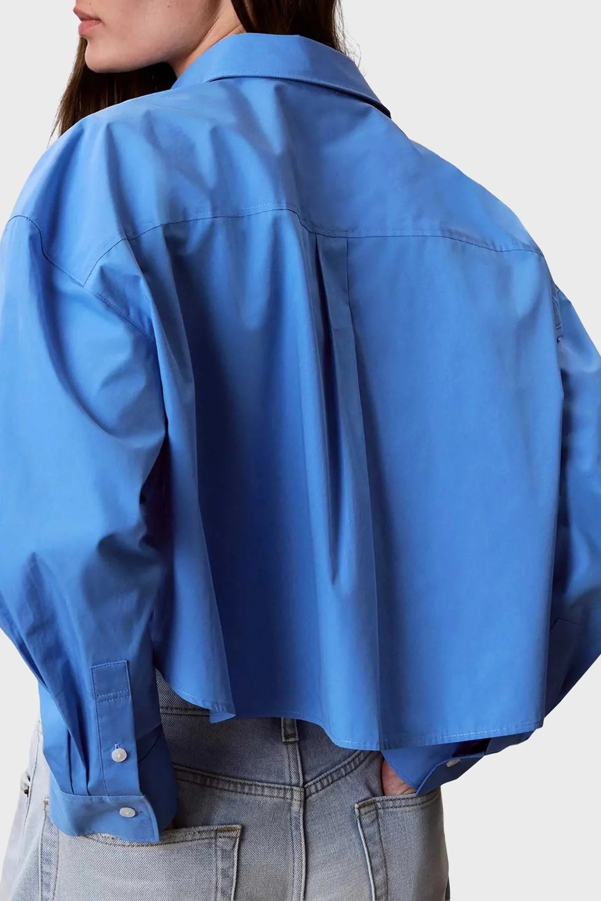 Calvin Klein % 100 Pamuk Poplin Logolu Kısa LV047F104GCG1 Kadın Gömlek LV047F104G CG1 MAVİ - 2
