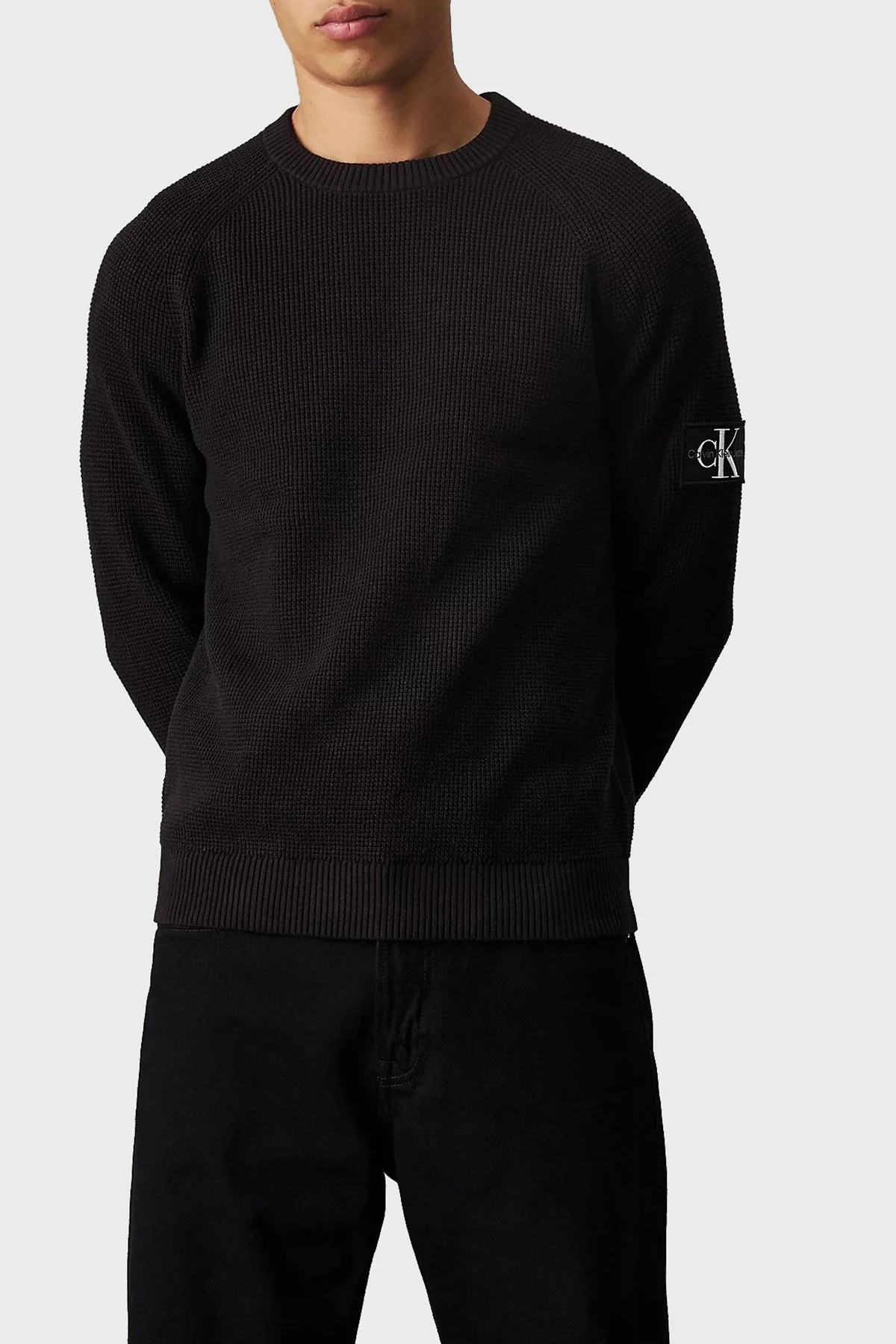 Calvin Klein % 100 Pamuk Regular Fit Bisiklet Yaka Dokulu J30J323989BEH Erkek Kazak J30J323989 BEH SİYAH - 1