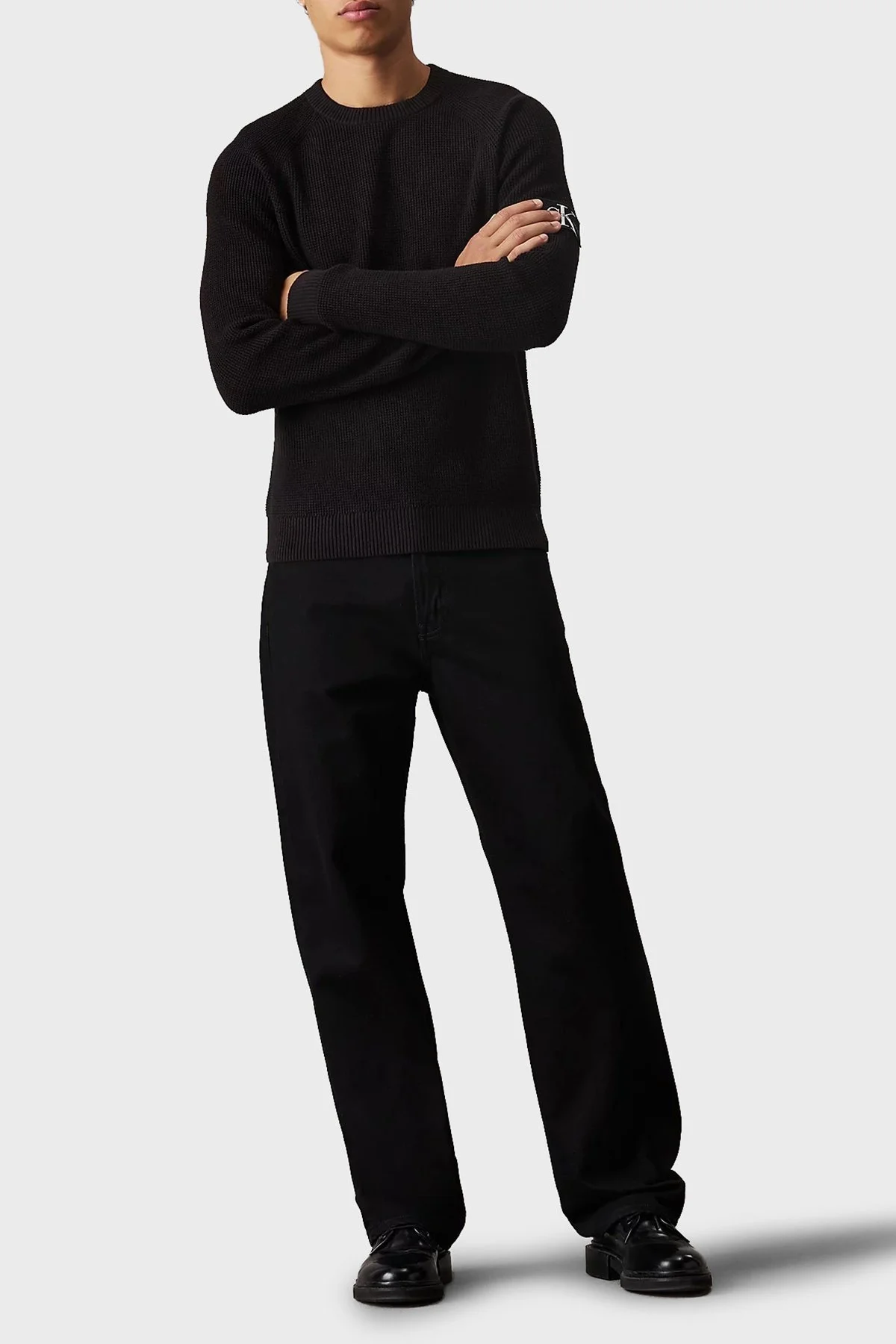 Calvin Klein % 100 Pamuk Regular Fit Bisiklet Yaka Dokulu J30J323989BEH Erkek Kazak J30J323989 BEH SİYAH - 3