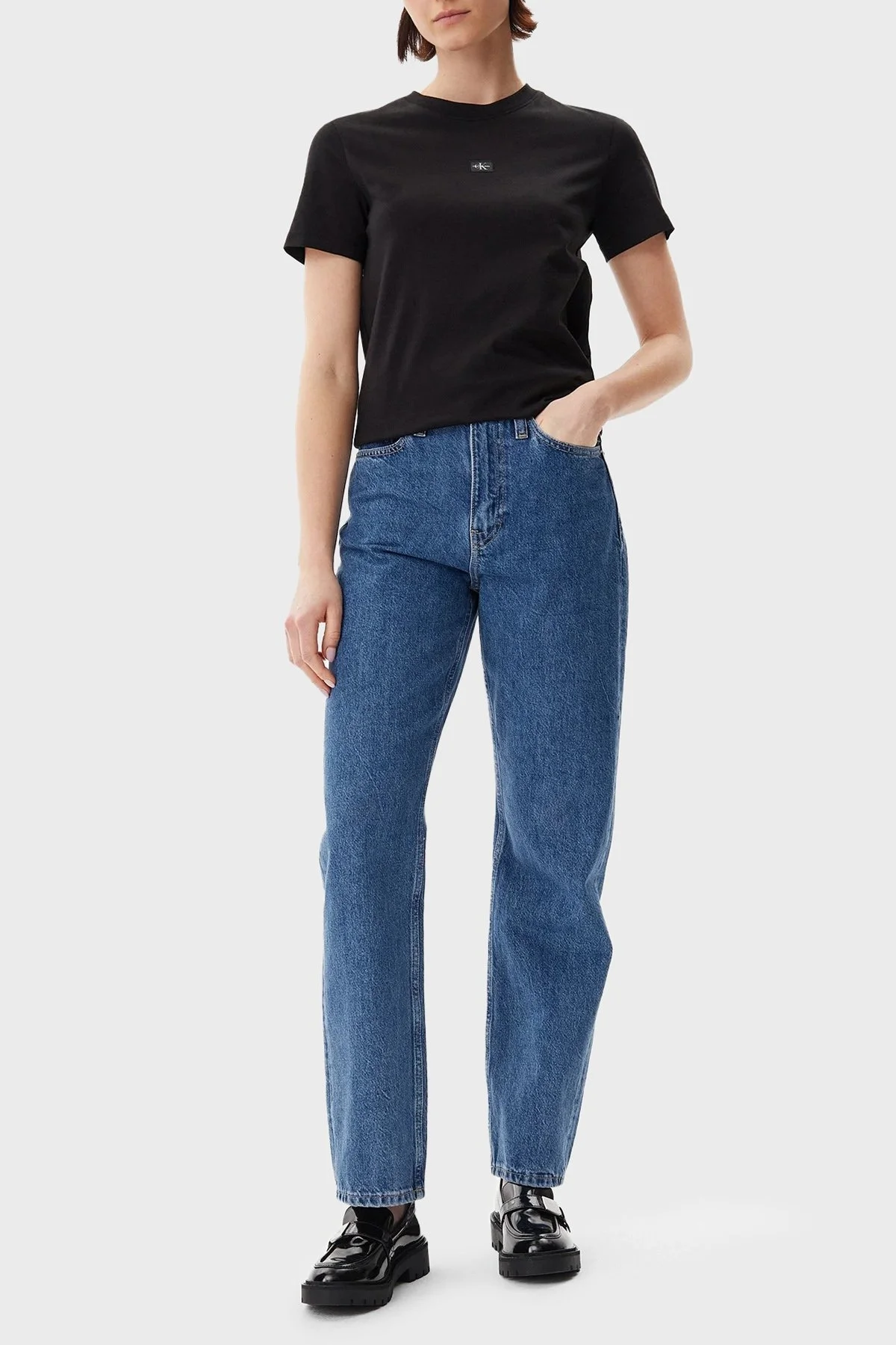 Calvin Klein % 100 Pamuk Regular Fit Bisiklet Yaka J20J225243BEH Bayan T Shirt J20J225243 BEH SİYAH - 7