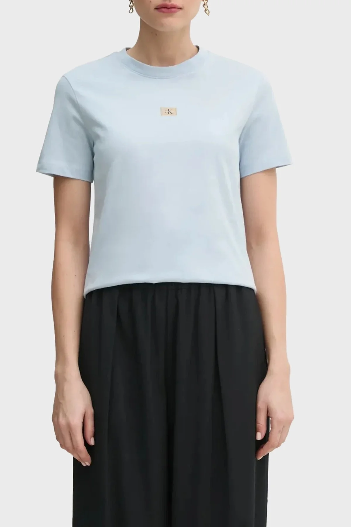 Calvin Klein % 100 Pamuk Regular Fit Bisiklet Yaka J20J225243CUI Bayan T Shirt J20J225243 CUI AÇIK MAVİ - 6