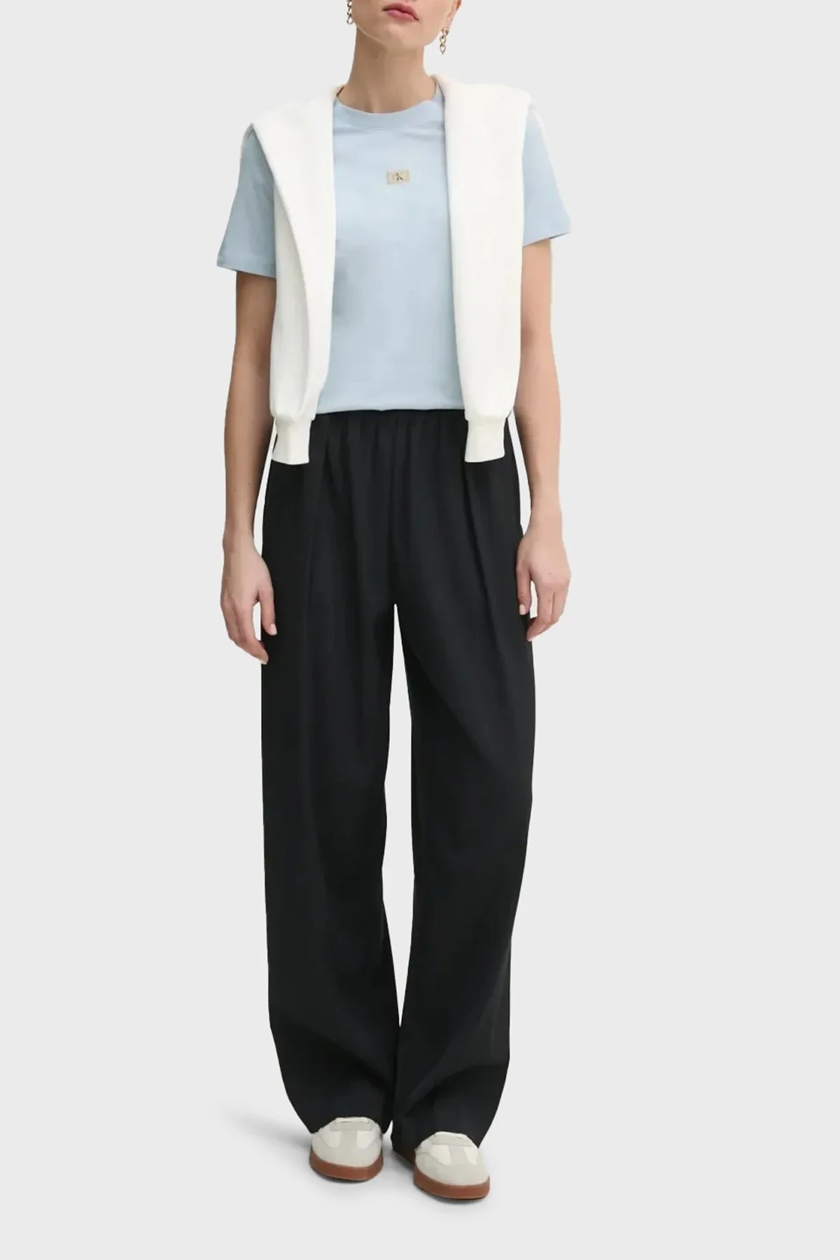 Calvin Klein % 100 Pamuk Regular Fit Bisiklet Yaka J20J225243CUI Bayan T Shirt J20J225243 CUI AÇIK MAVİ - 7